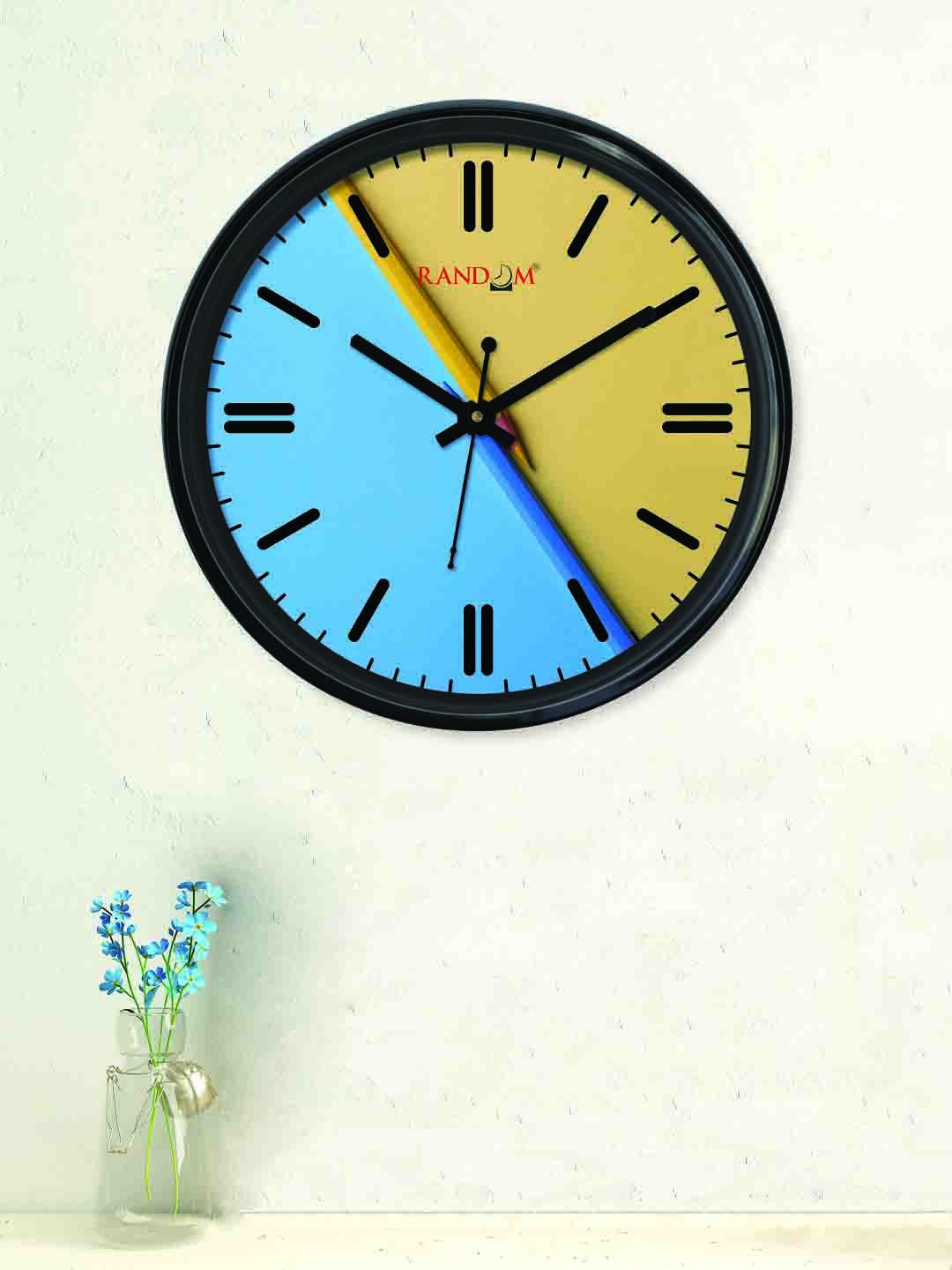 RANDOM Blue & Khaki Round Colourblocked Analogue Wall Clock (30 cm x 30 cm) Price in India
