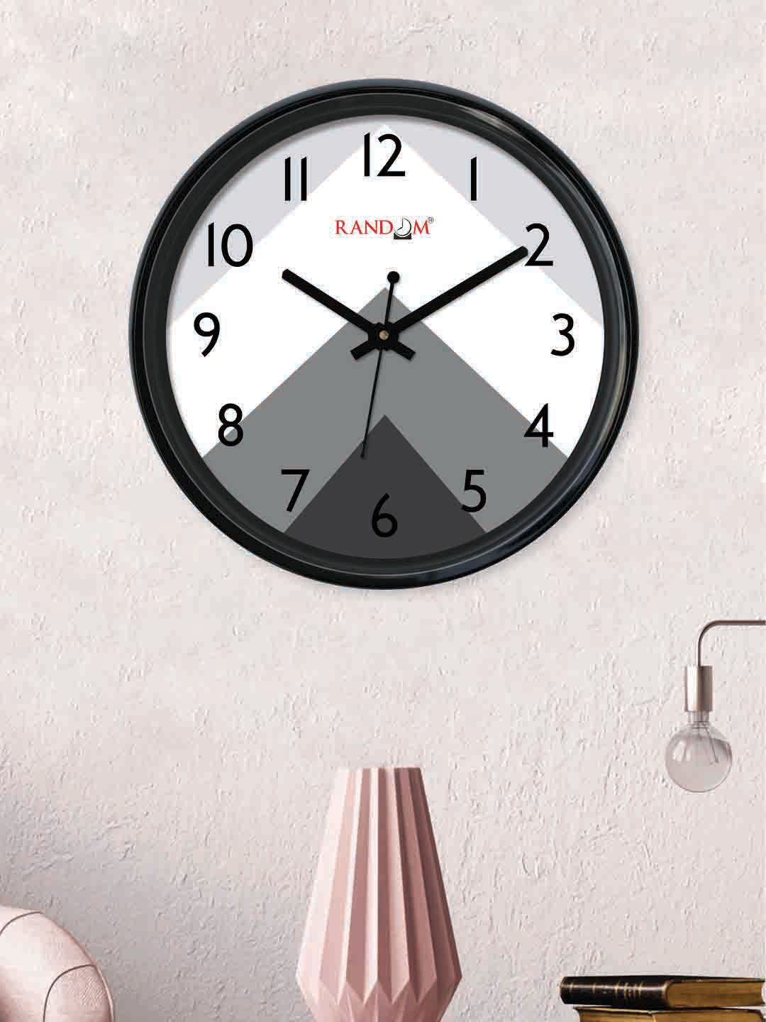 RANDOM White & Grey Round Colourblocked Analogue Wall Clock (30 cm x 30 cm) Price in India