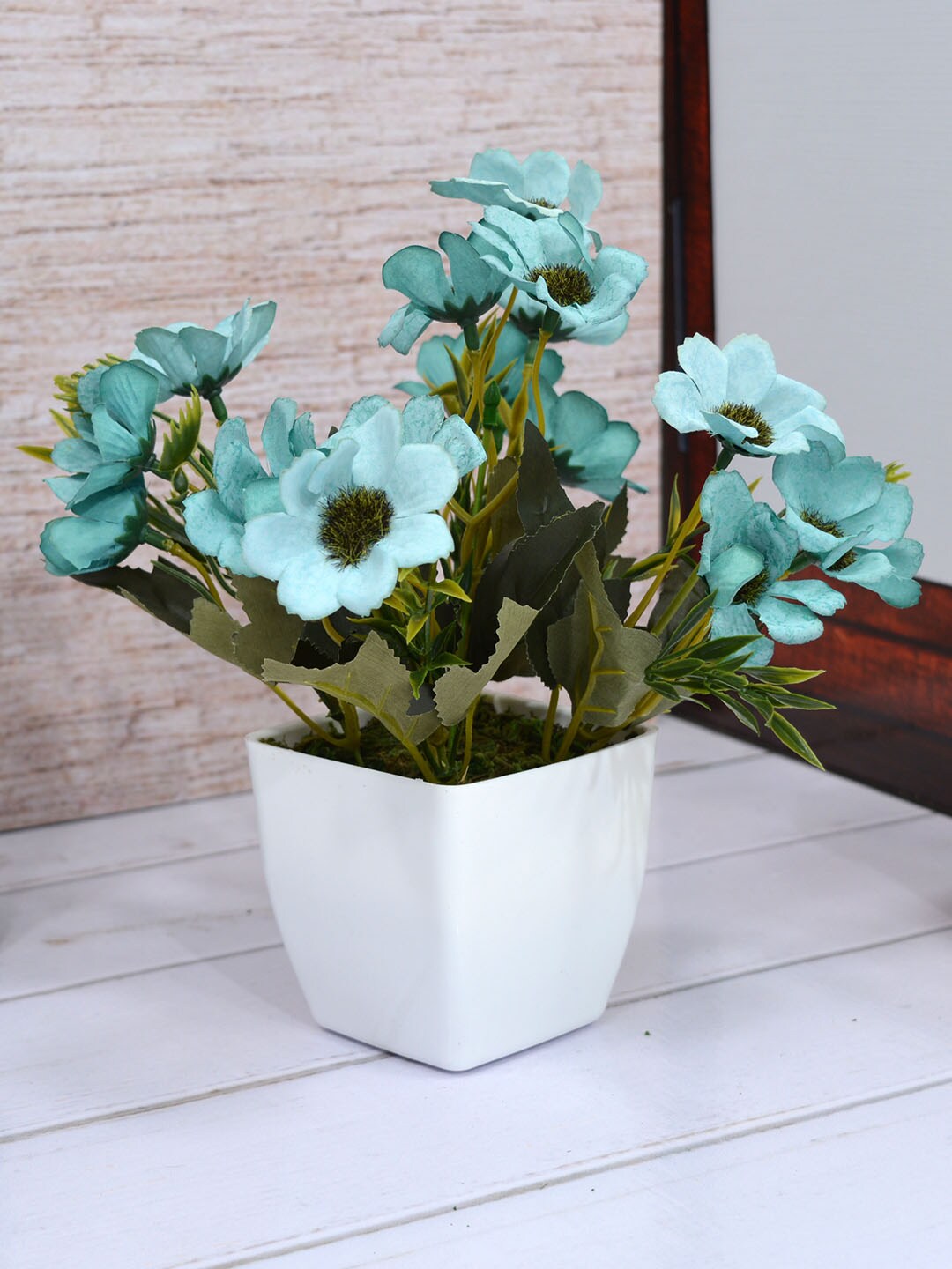 Fancy mart Blue & Green Artificial Chrissanthemum Plant with Ruby Pot Price in India