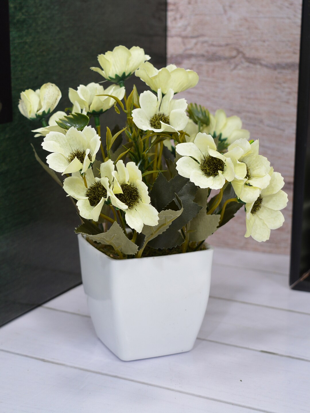 Fancy mart Off White & Green Artificial Chrissanthemum Plant with Ruby Pot Price in India