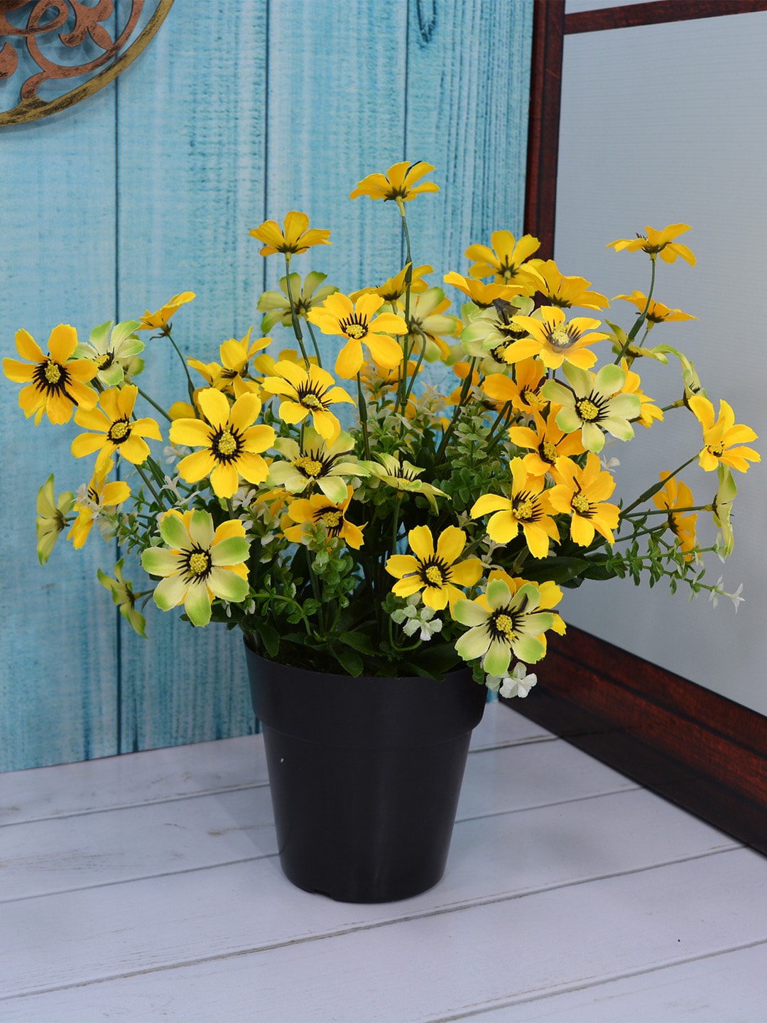 Fancy mart Yellow & Green Artificial Daisy Plant with Cone Pot Price in India
