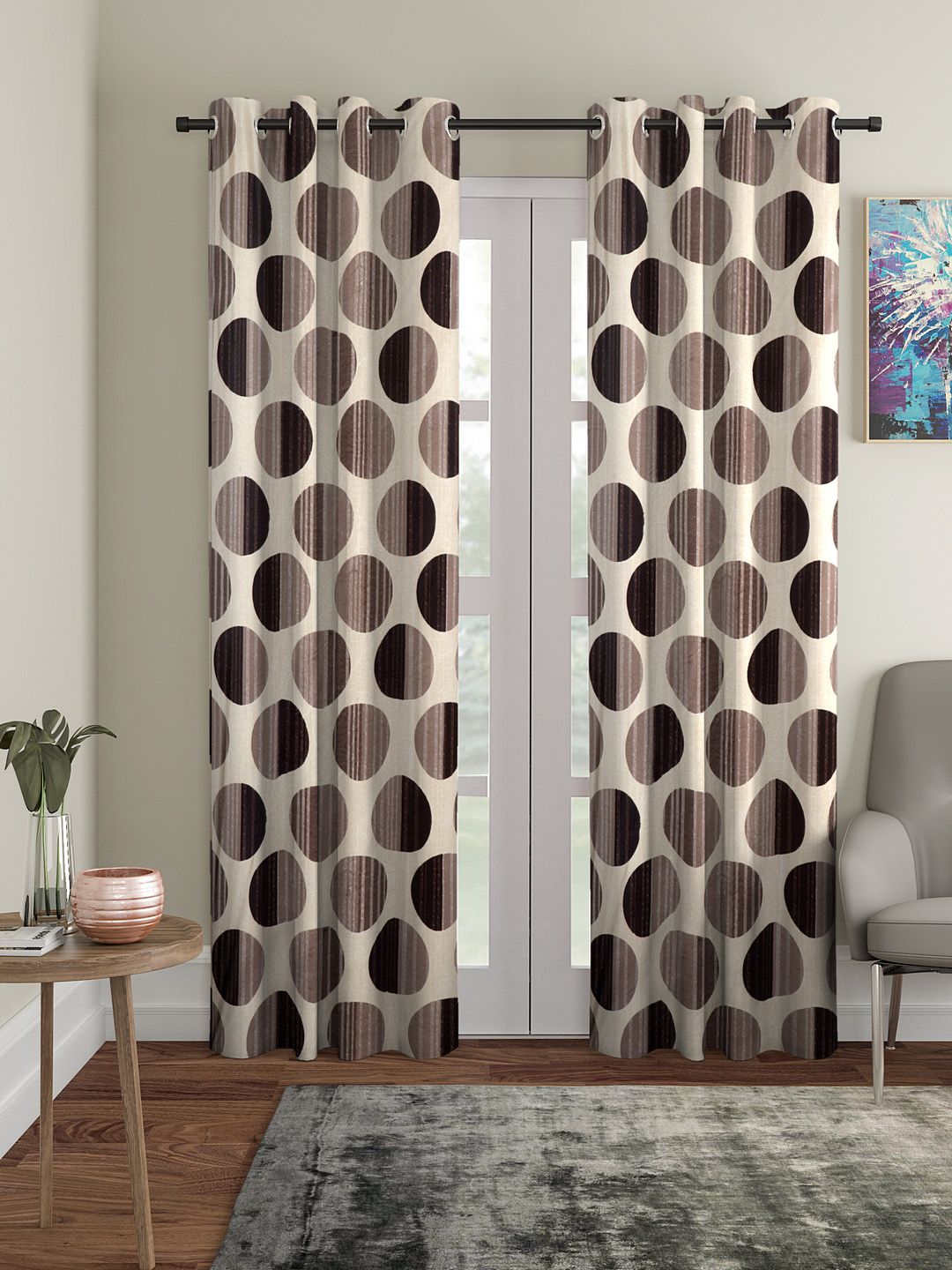 Cortina Beige & Black Set of 2 Door Curtains Price in India