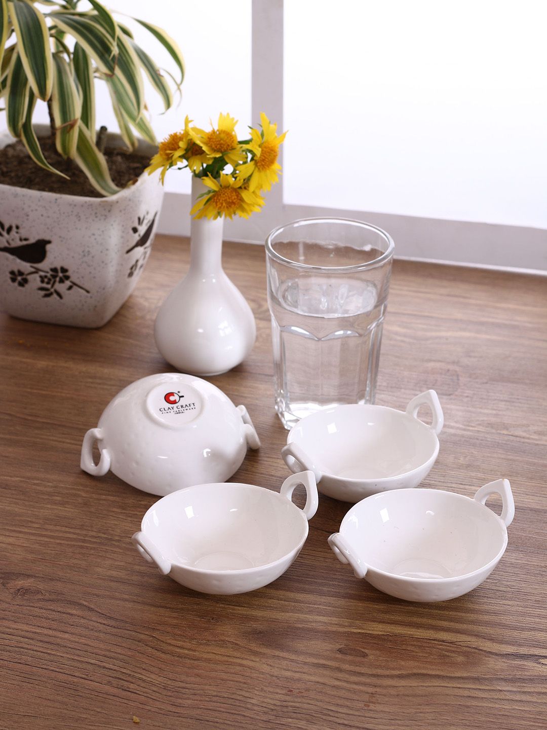CLAY CRAFT White Set Of 4 Ceramic Bowls Price in India