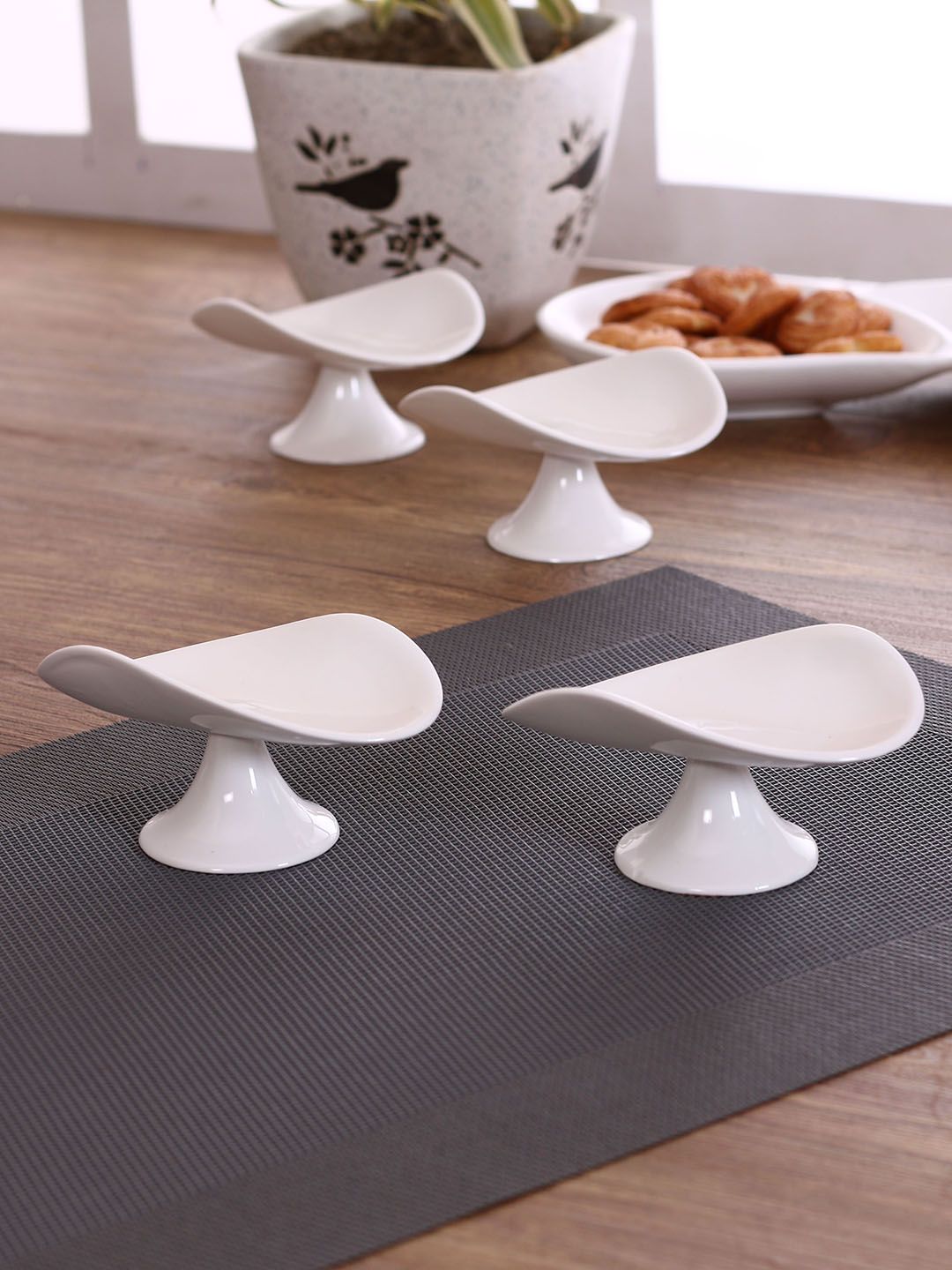 CLAY CRAFT White 4-Pieces Solid Ceramic Dessert Stand Set Price in India