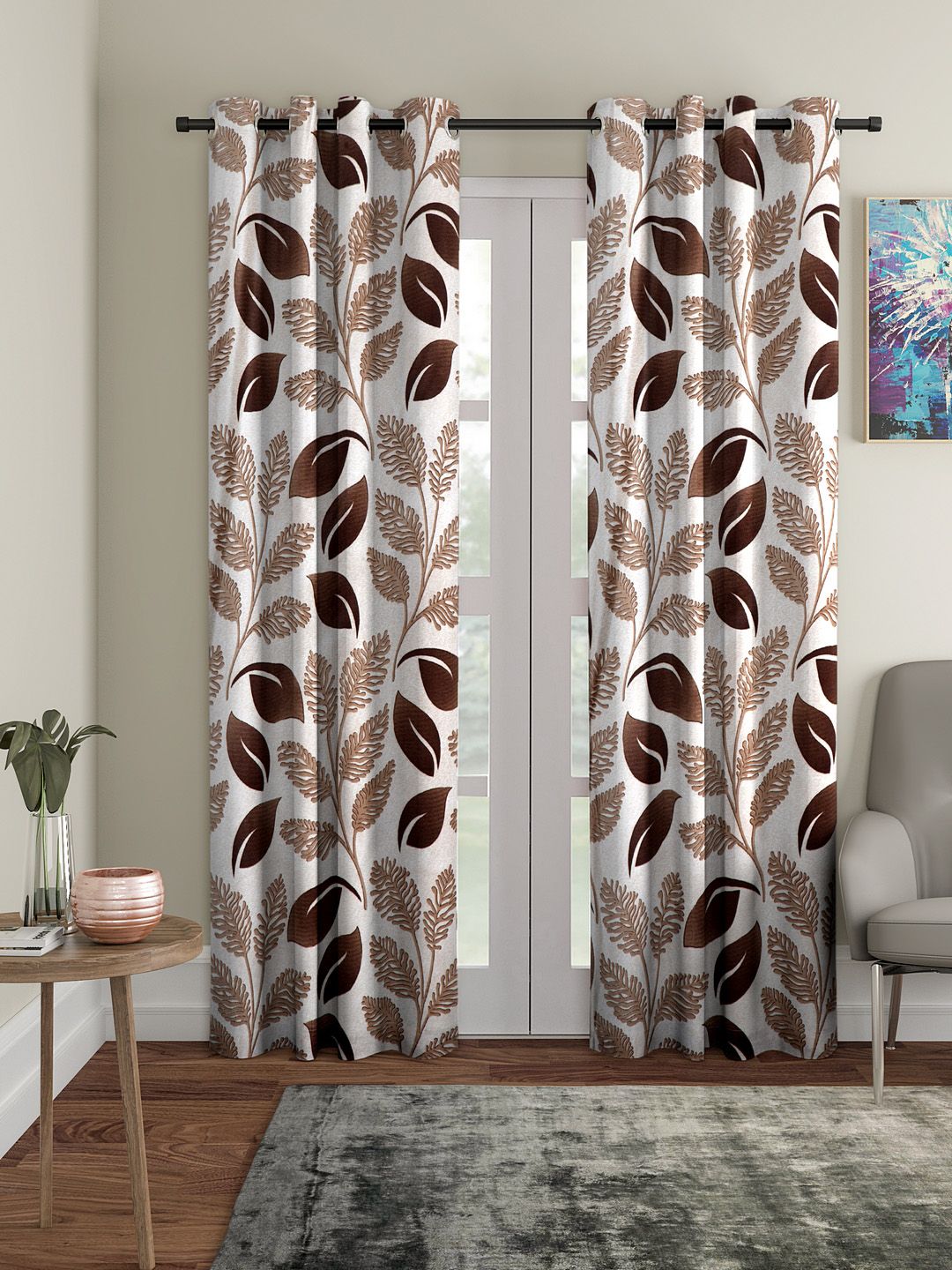 Cortina Brown & Black Set of 2 Long Door Curtains Price in India
