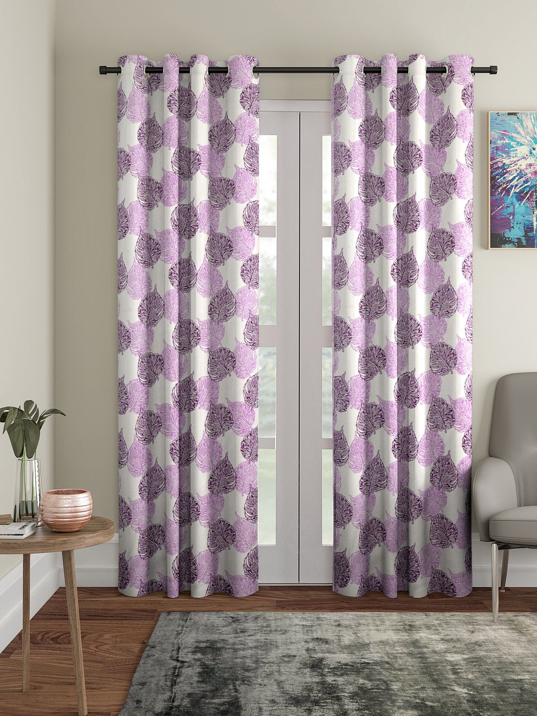 Cortina Purple & White Set of 2 Long Door Curtains Price in India