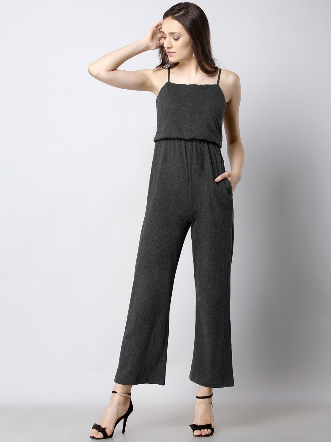 FabAlley Women Grey Solid Basic Jumpsuit Price in India