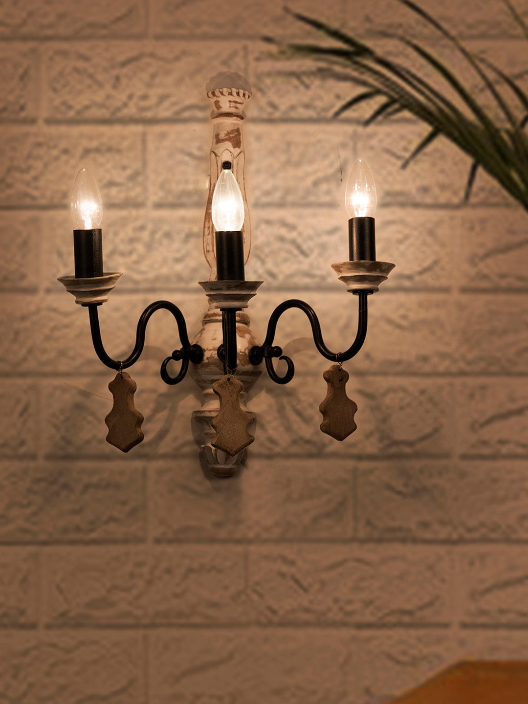 Fos Lighting White & Black Chic French Country 3 Light Rustic Wallchiere Price in India