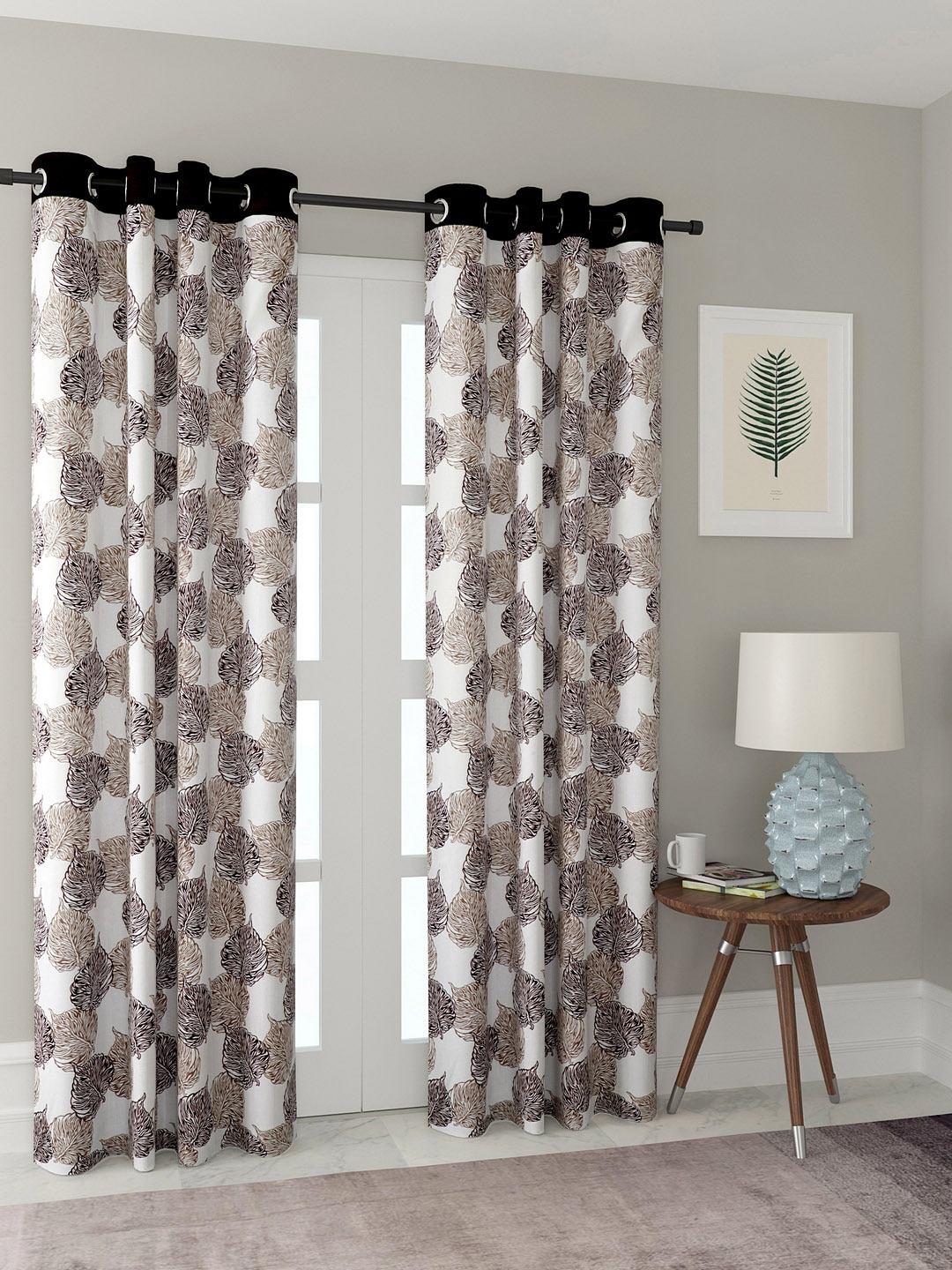 Cortina White & Brown Set of 2 Long Door Curtains Price in India