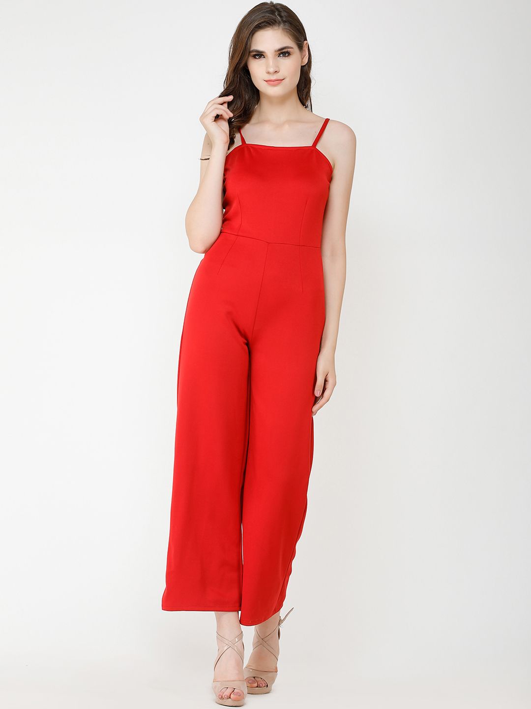 Cation Women Red Solid Basic Jumpsuit Price in India