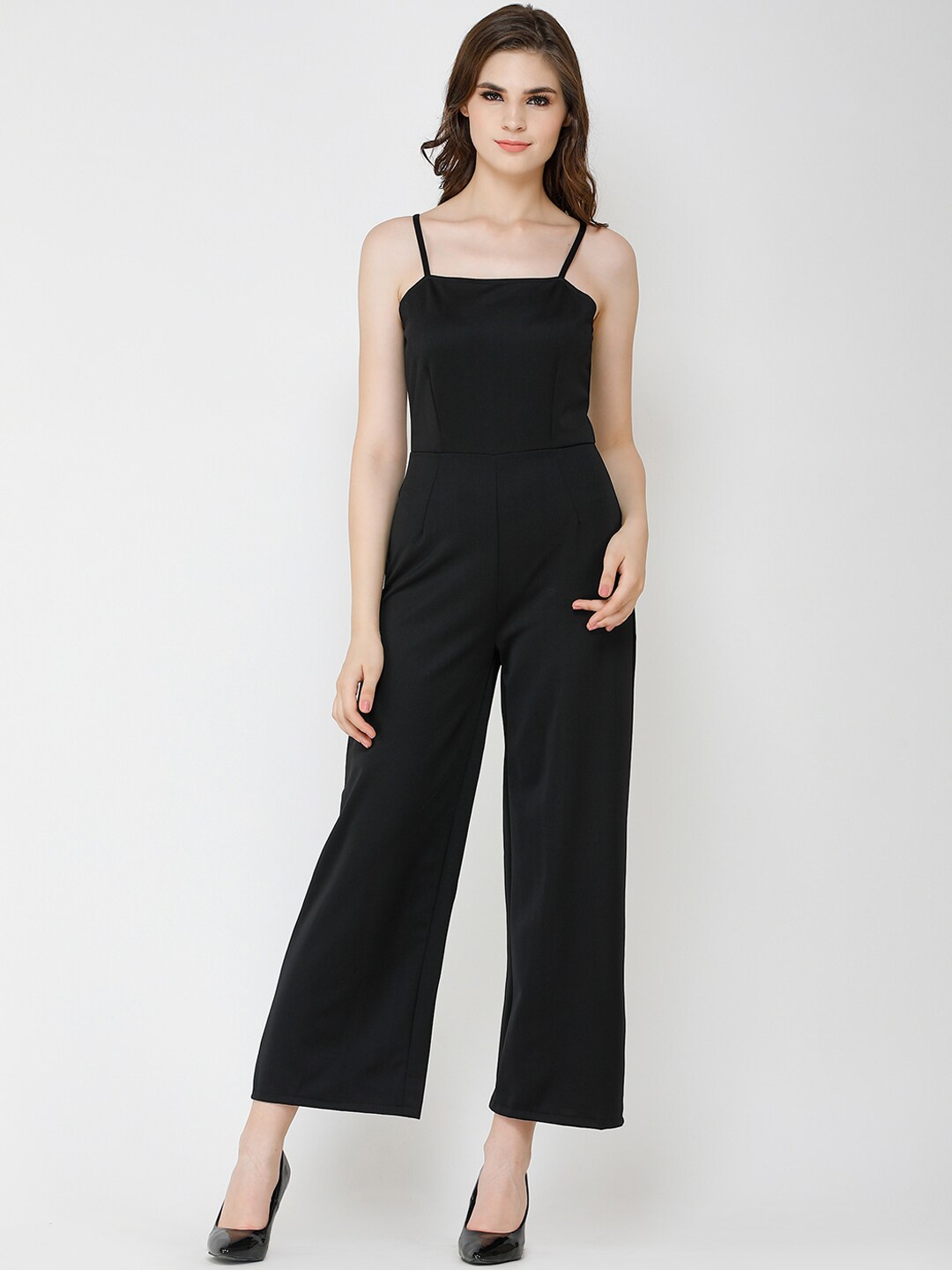 Cation Women Black Solid Basic Jumpsuit Price in India