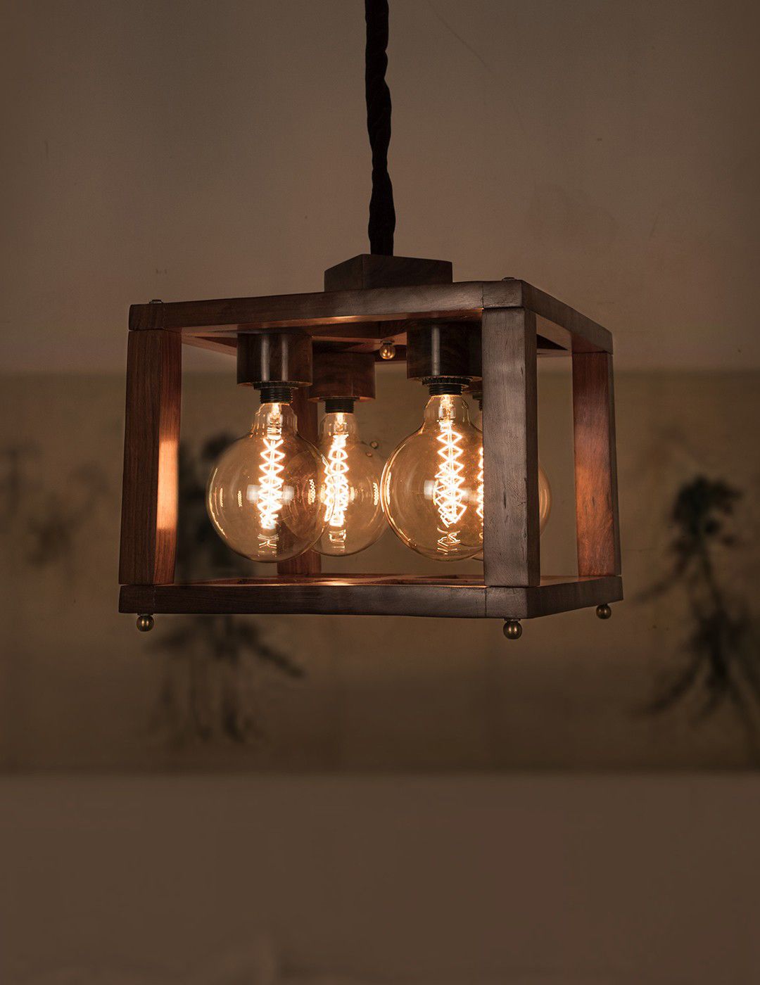 Fos Lighting Open Frame 4 Light Hardwood Cube Pendant Lamp Price in India