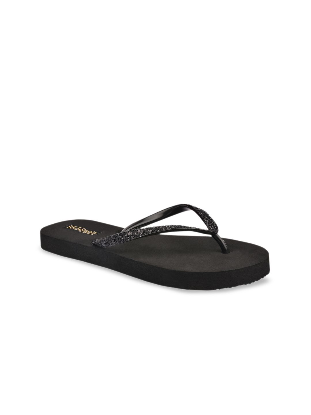 Shoetopia Women Black Solid Thong Flip-Flops Price in India