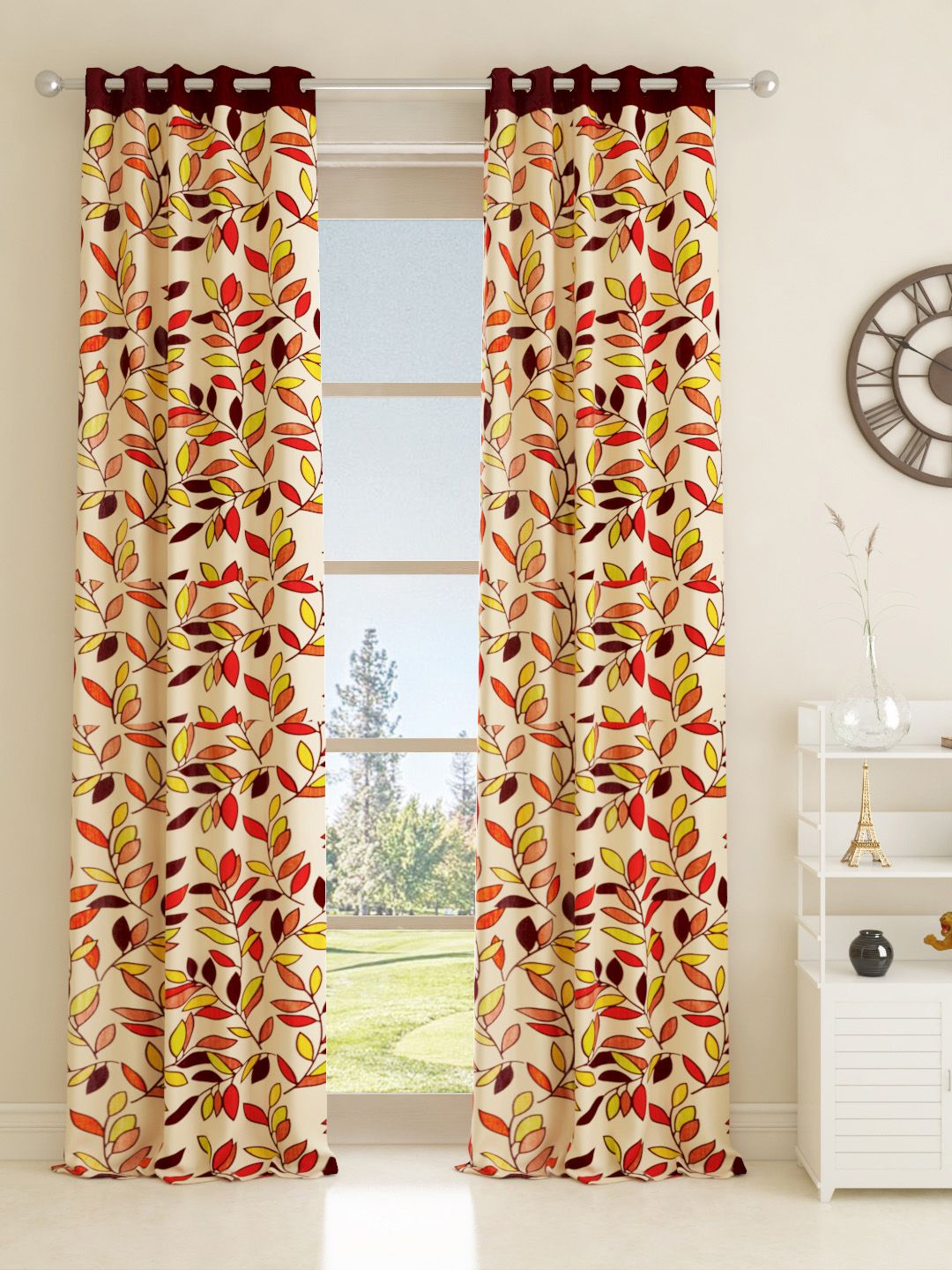 Story@home Brown & Red Set of 2 Topaz Premium Collection Polyester Door Curtains Price in India