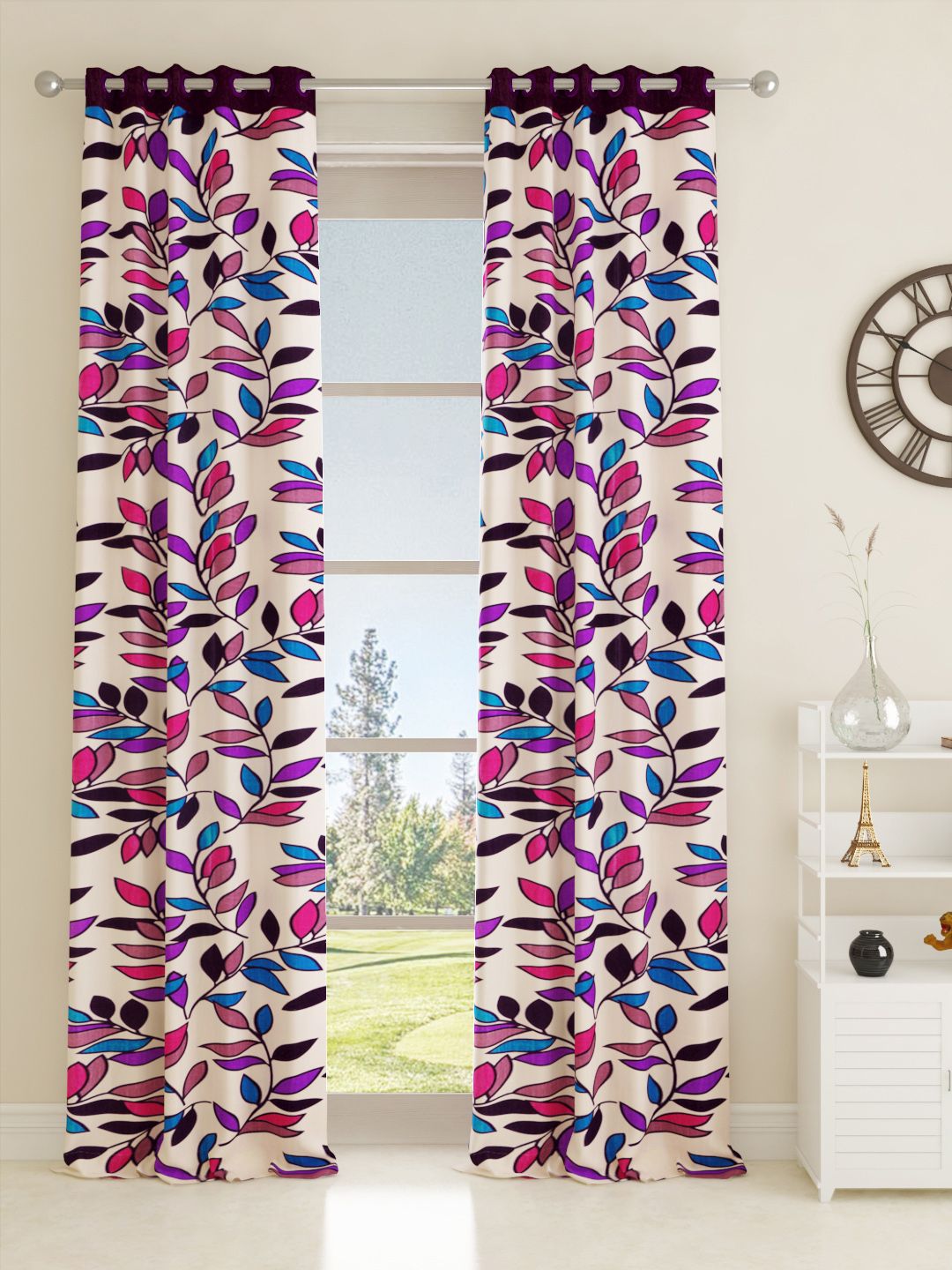 Story@home Purple & Pink Set of 2 Topaz Premium Collection Polyester Door Curtains Price in India