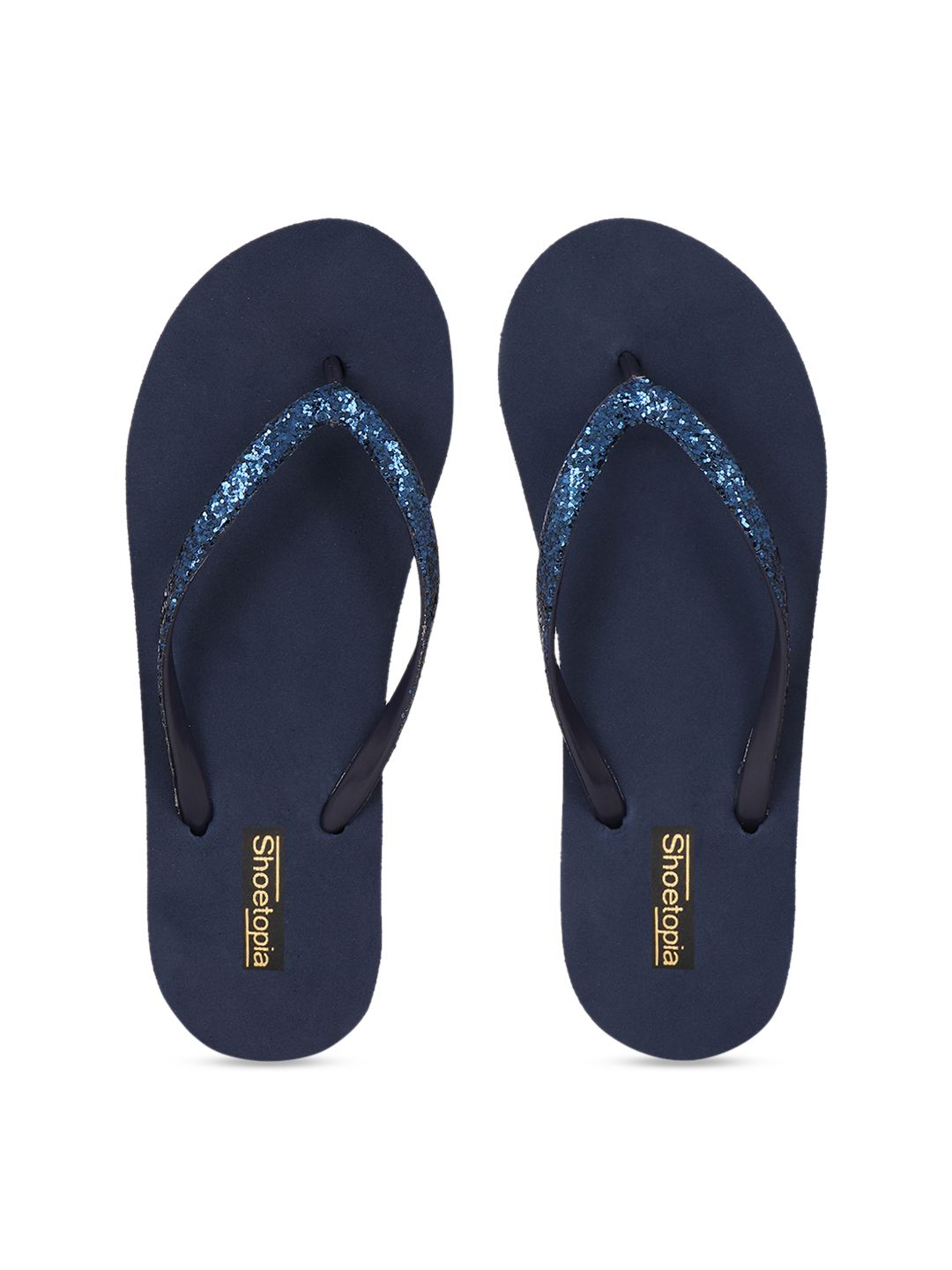 Shoetopia Women Navy Blue Solid Thong Flip-Flops Price in India