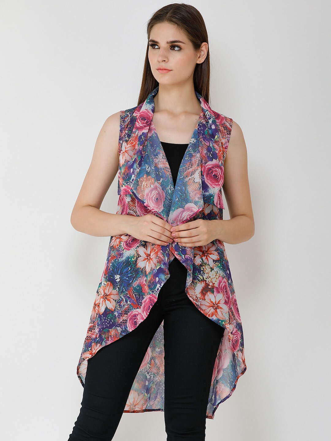Cation Women Multicoloured Printed Open Front Shrug Price in India