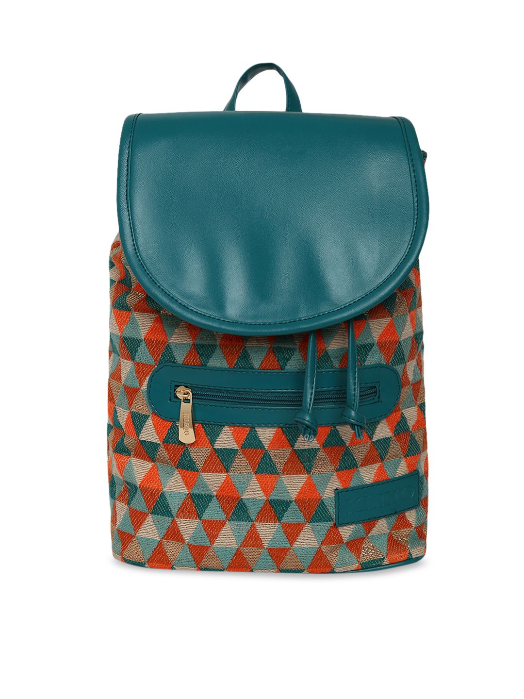 KLEIO Women Teal Green & Orange Printed Backpack Price in India