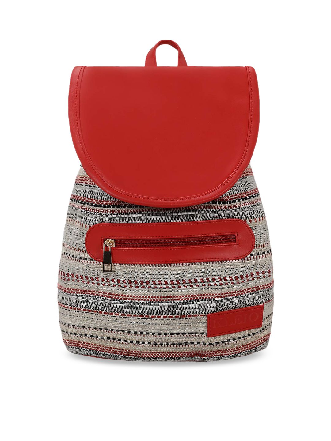 KLEIO Women Red & Beige Woven Design Backpack Price in India