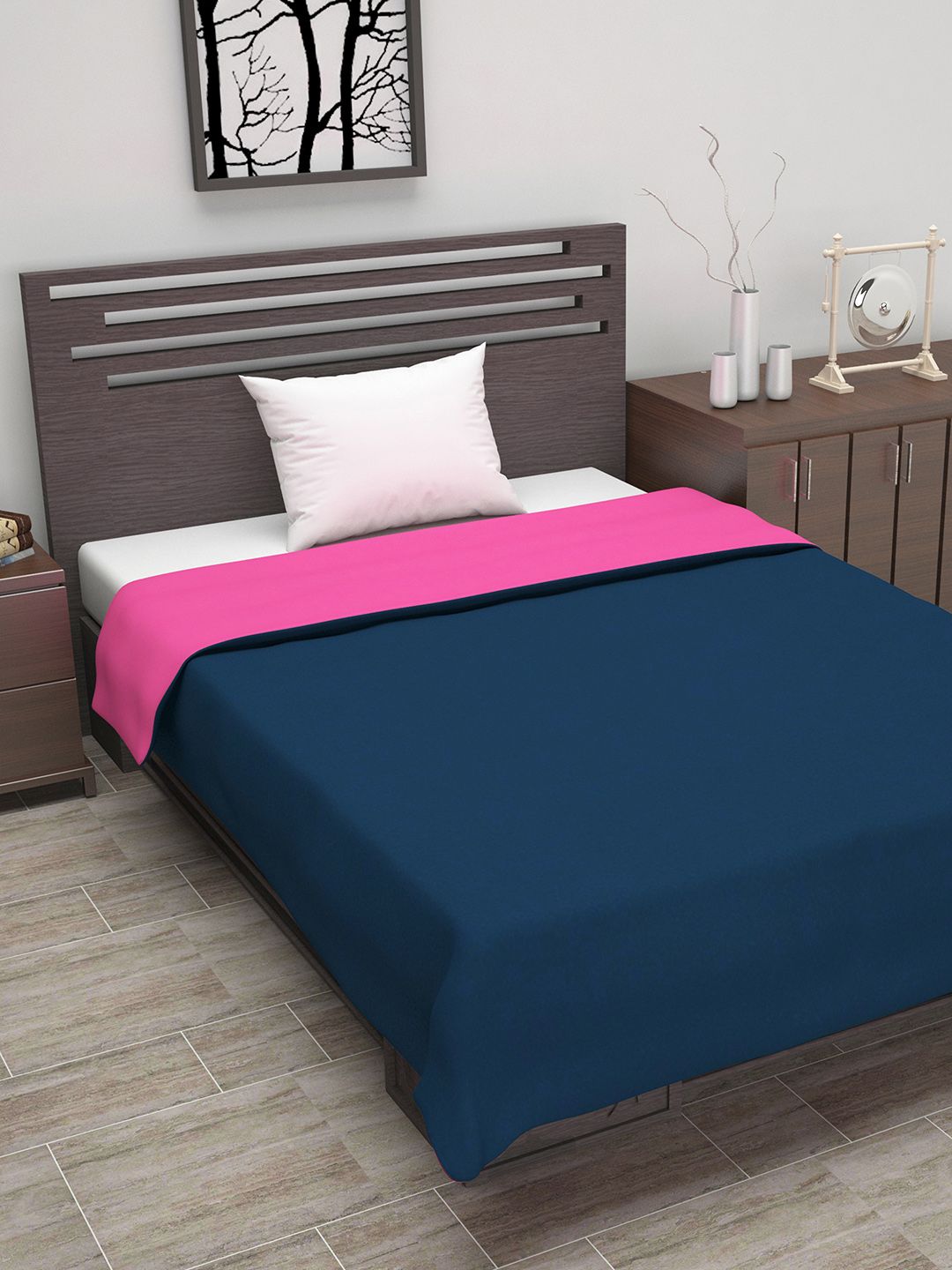 Divine Casa Pink & Navy Blue Solid Reversible AC Room 110 GSM Single Bed Dohar Price in India