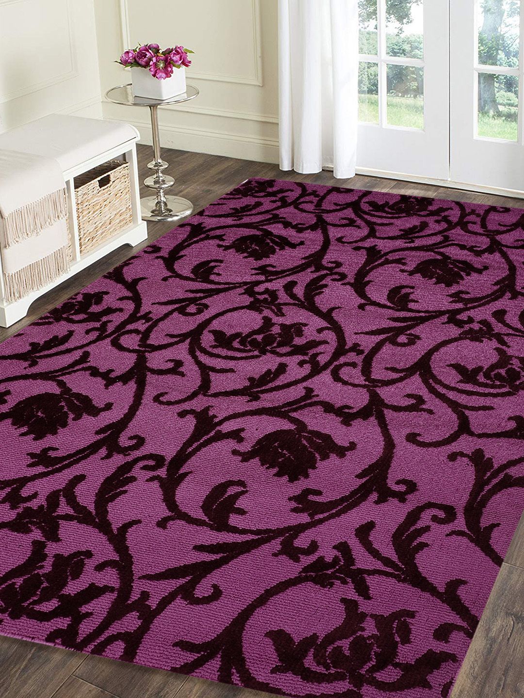 PRESTO Purple & Burgundy Printed Hand-Tufted Anti-Skid Polyester Carpet Price in India