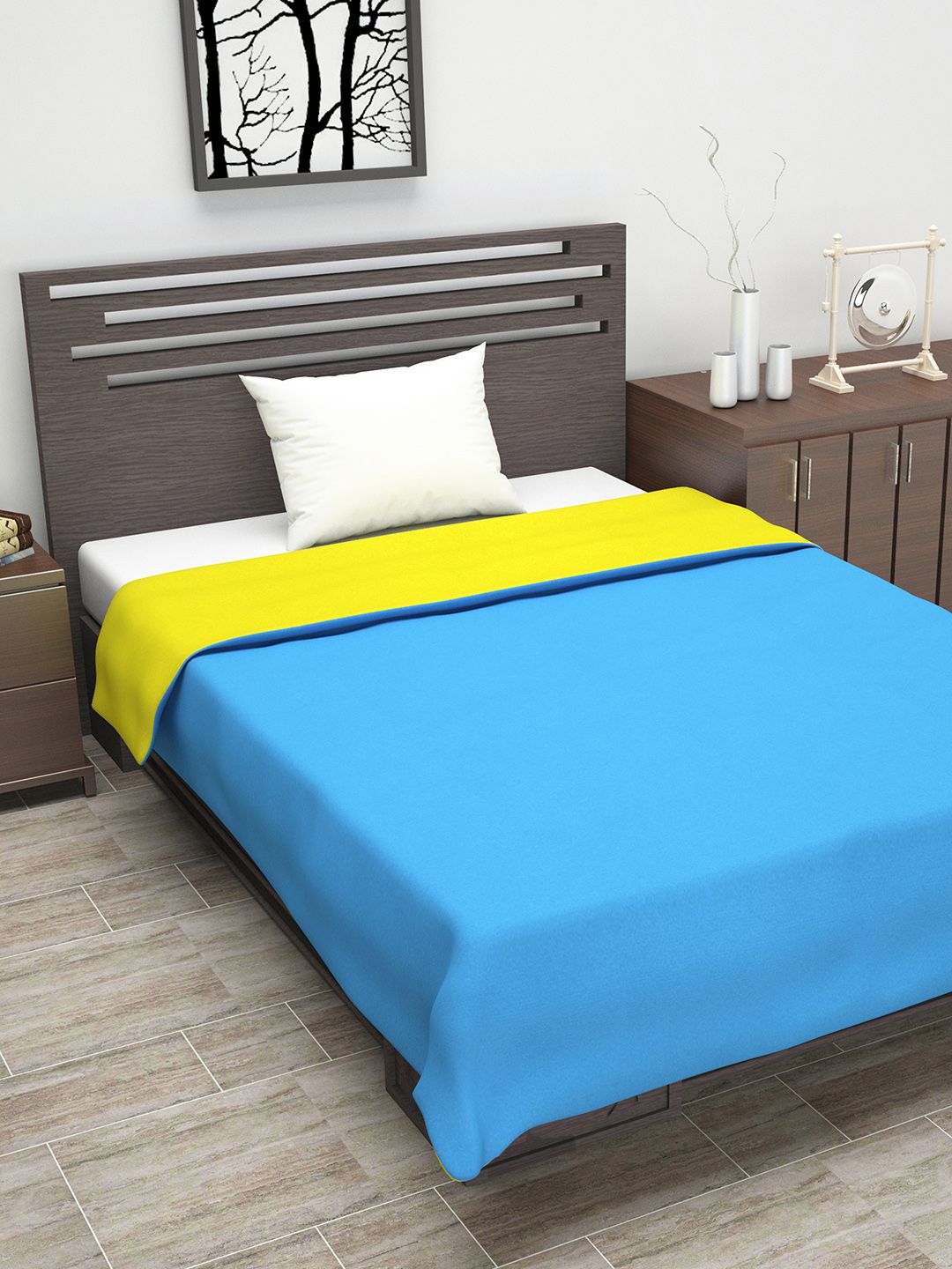 Divine Casa Blue & Yellow Solid Reversible AC Room 110 GSM Single Bed Dohar Price in India