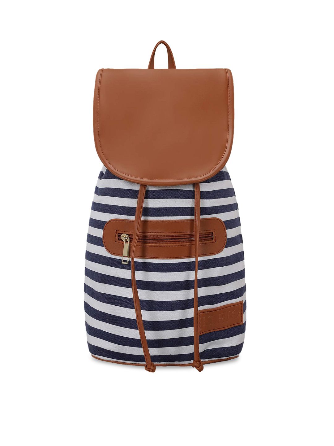 KLEIO Women Blue & Tan Brown Striped Backpack Price in India