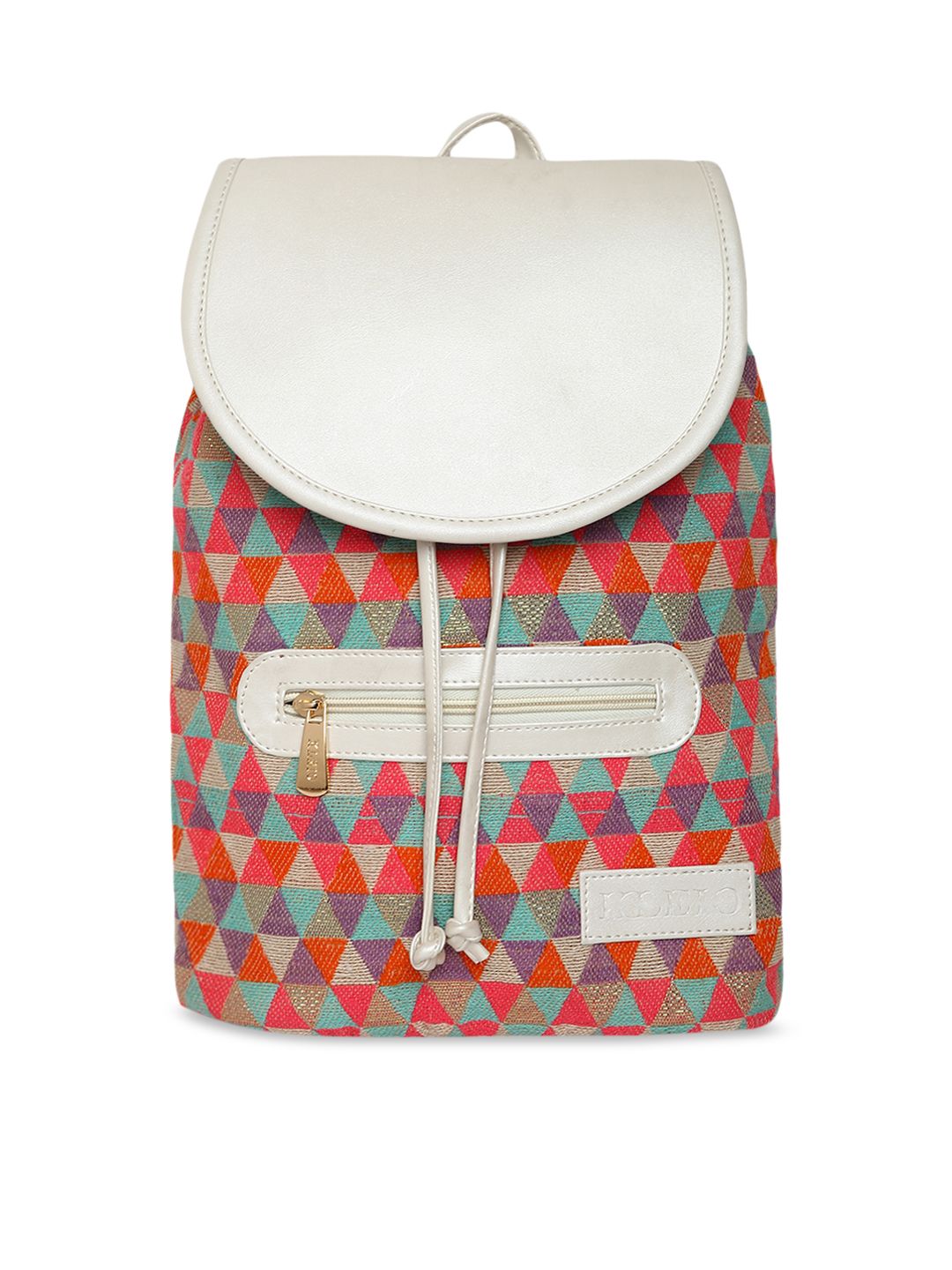 KLEIO Women White & Orange Printed Backpack Price in India