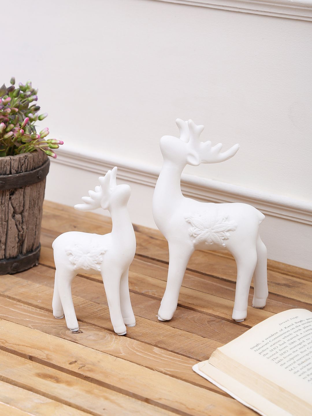 TAYHAA Set of 2 White Deer Ceramic Showpiece Price in India