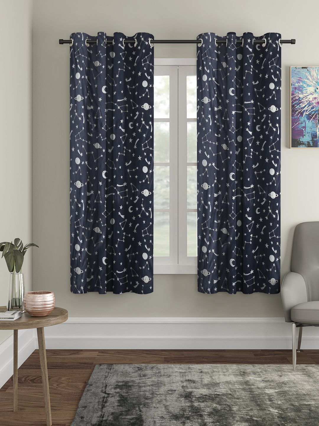 Cortina Grey Set of 2 Glow in The Dark Window Curtains Price in India