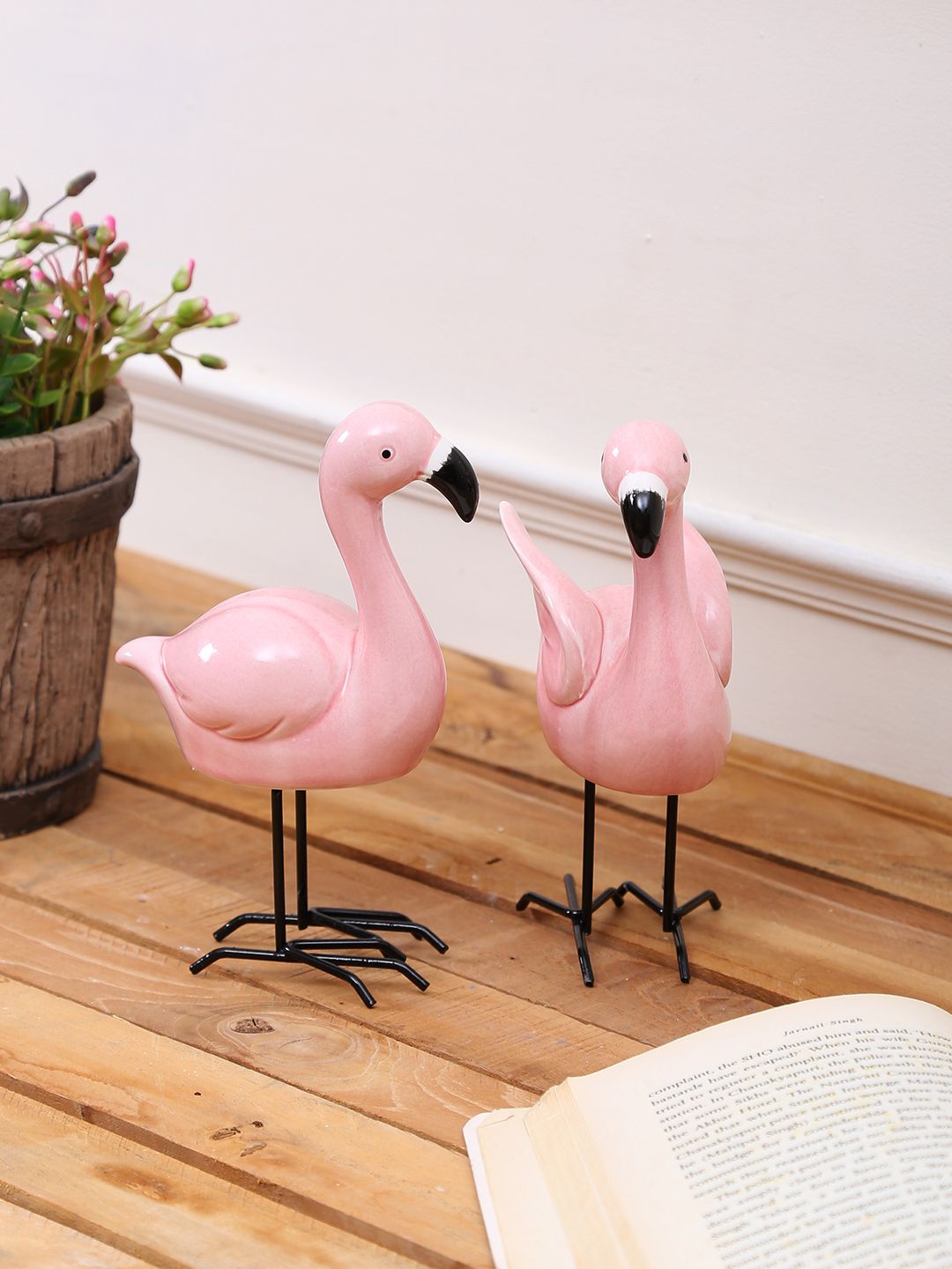 TAYHAA Set of 2 Pink Cute Flamingo Ceramic Showpiece Price in India