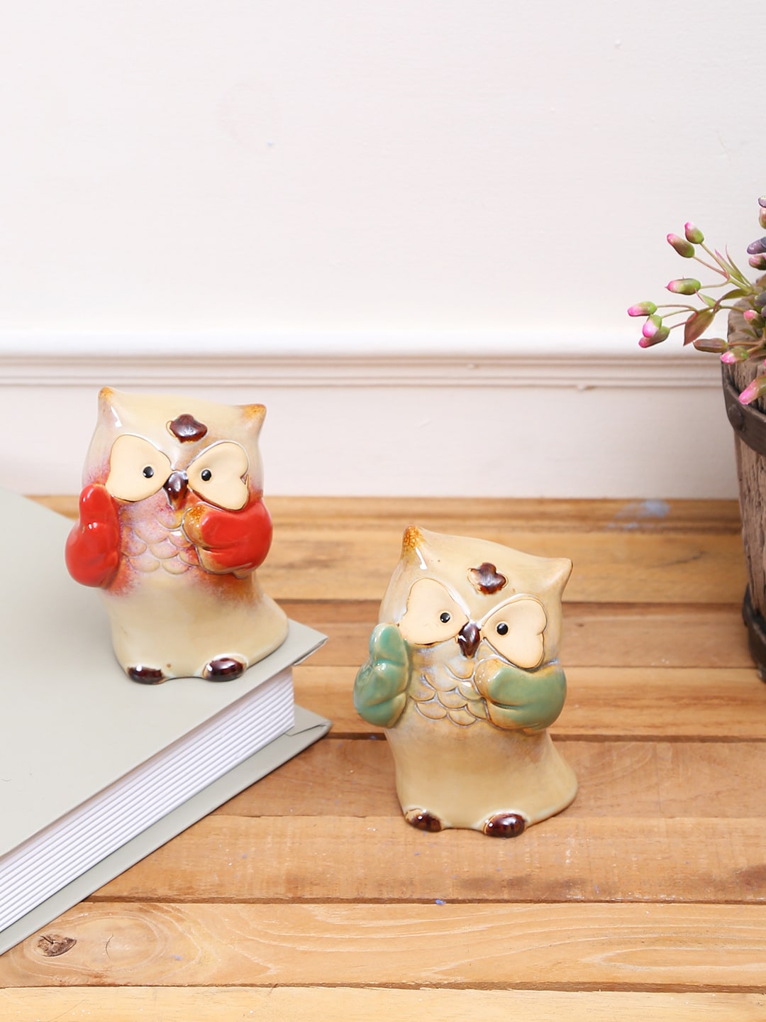 TAYHAA Set of 2 Multi Owls Ceramic Showpiece Price in India