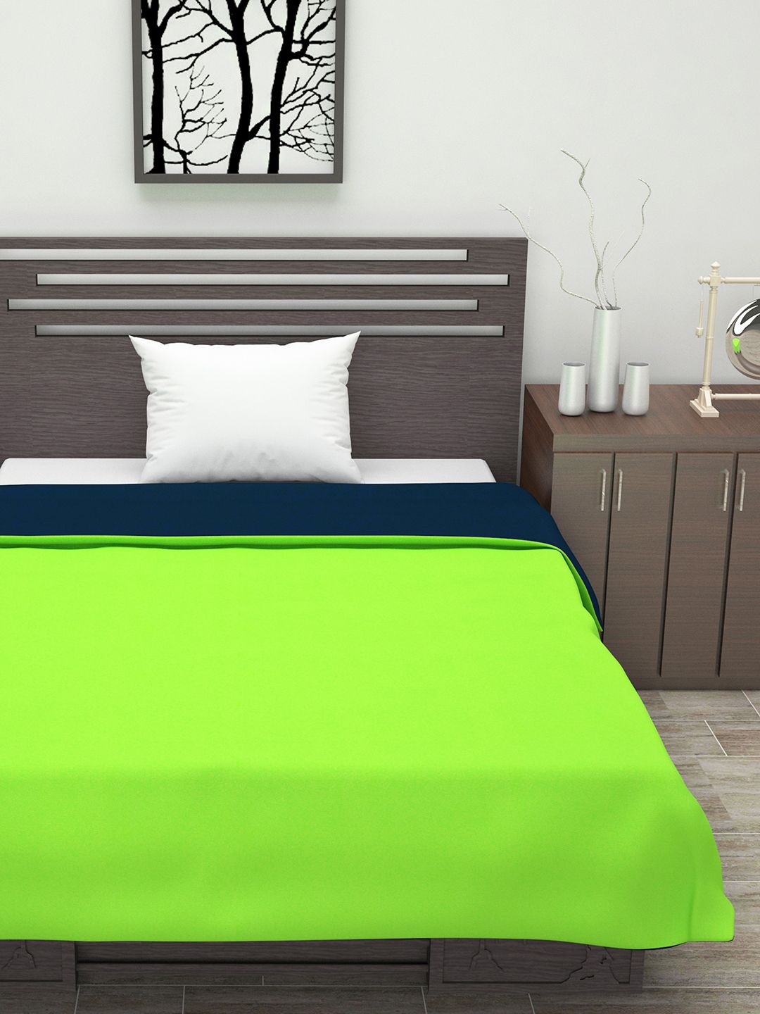Divine Casa Lime Green & Navy Blue Solid Reversible AC Room 110 GSM Single Bed Dohar Price in India