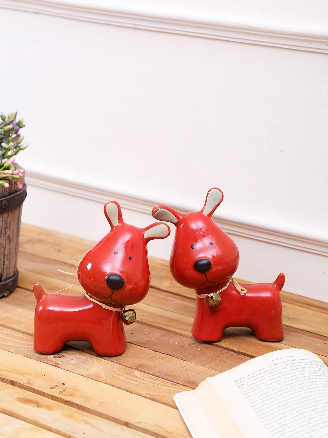 TAYHAA Set of 2 Red Delightful Puppy Ceramic Showpiece Price in India