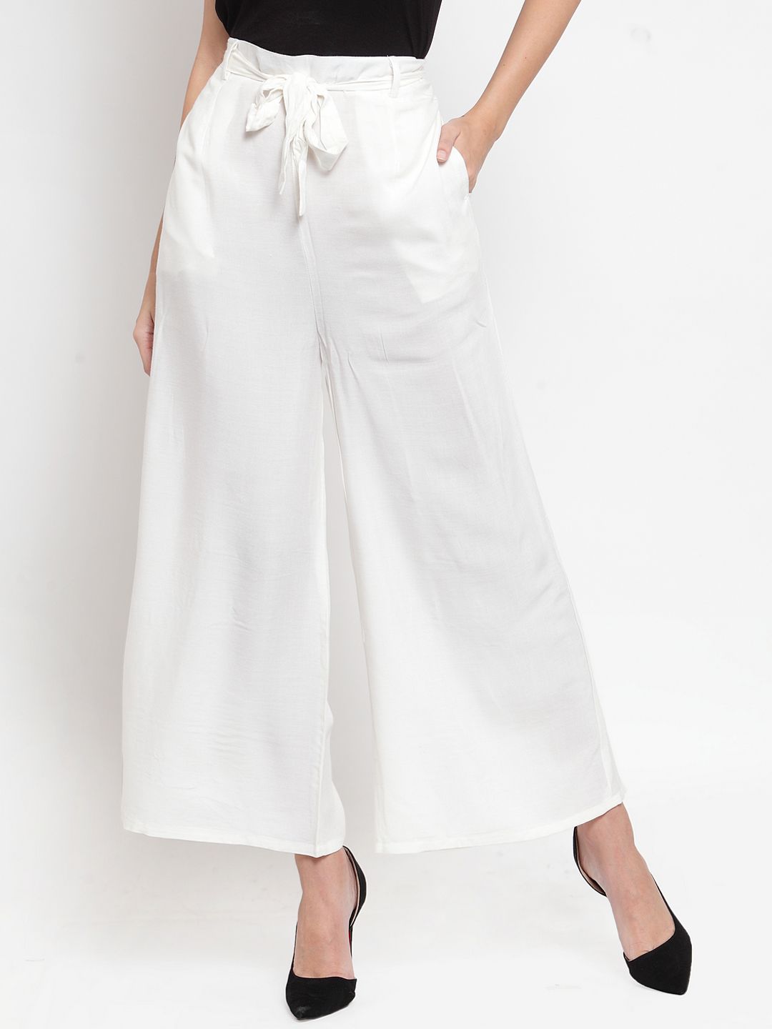 Clora Creation Women Off-White Solid Wide Leg Palazzos