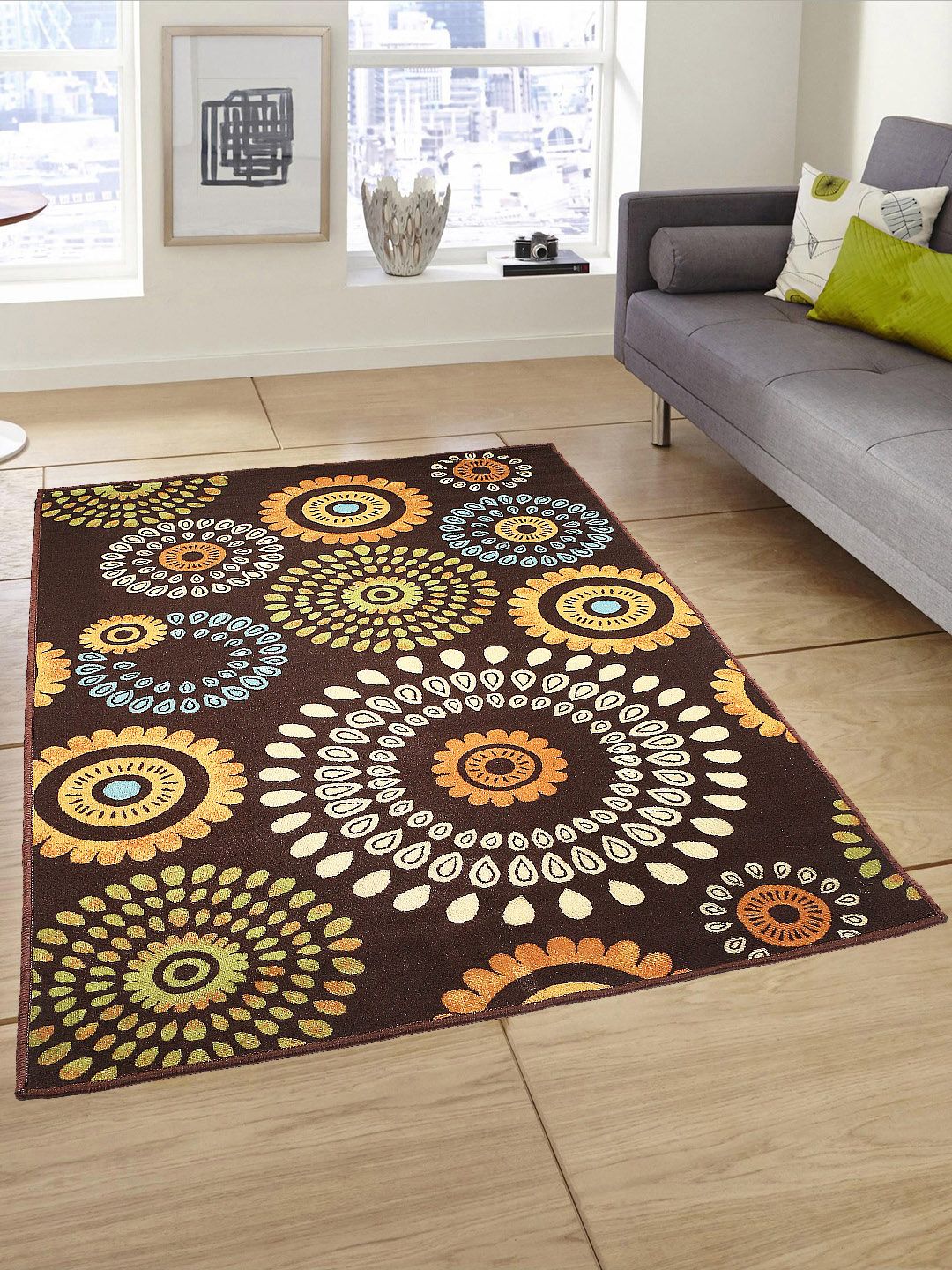 Status Multicoloured Printed Nylon Anti-Skid Taba Carpet Price in India
