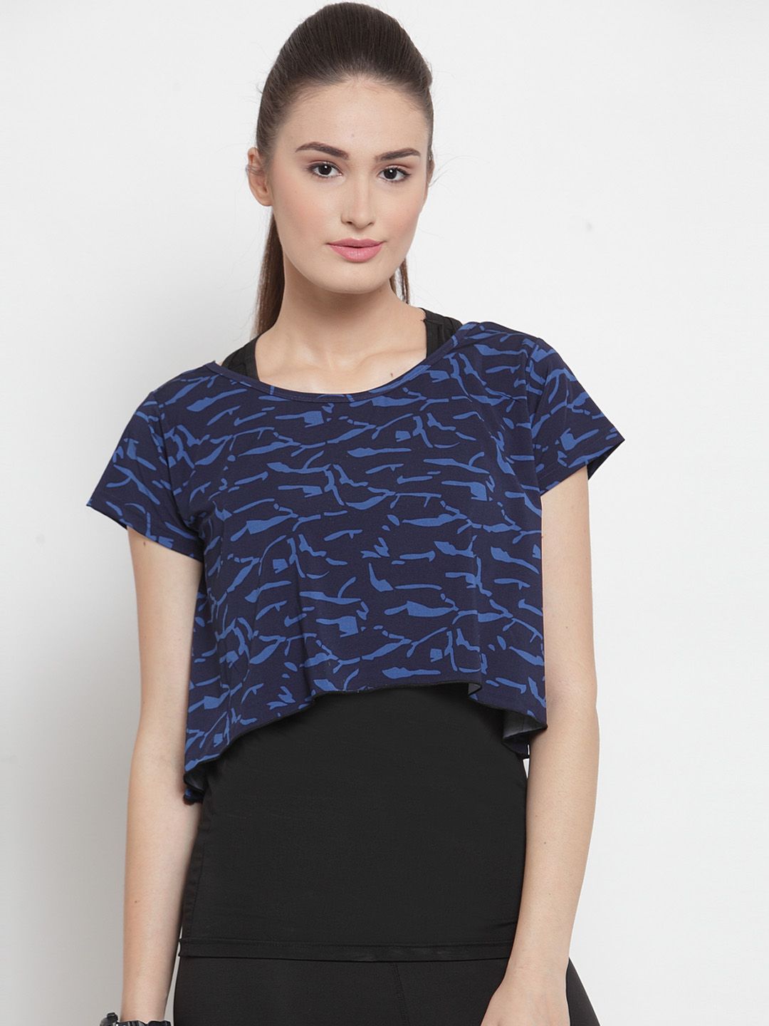 Boston Club Women Black Printed Layered Round Neck T-shirt and Top Price in India