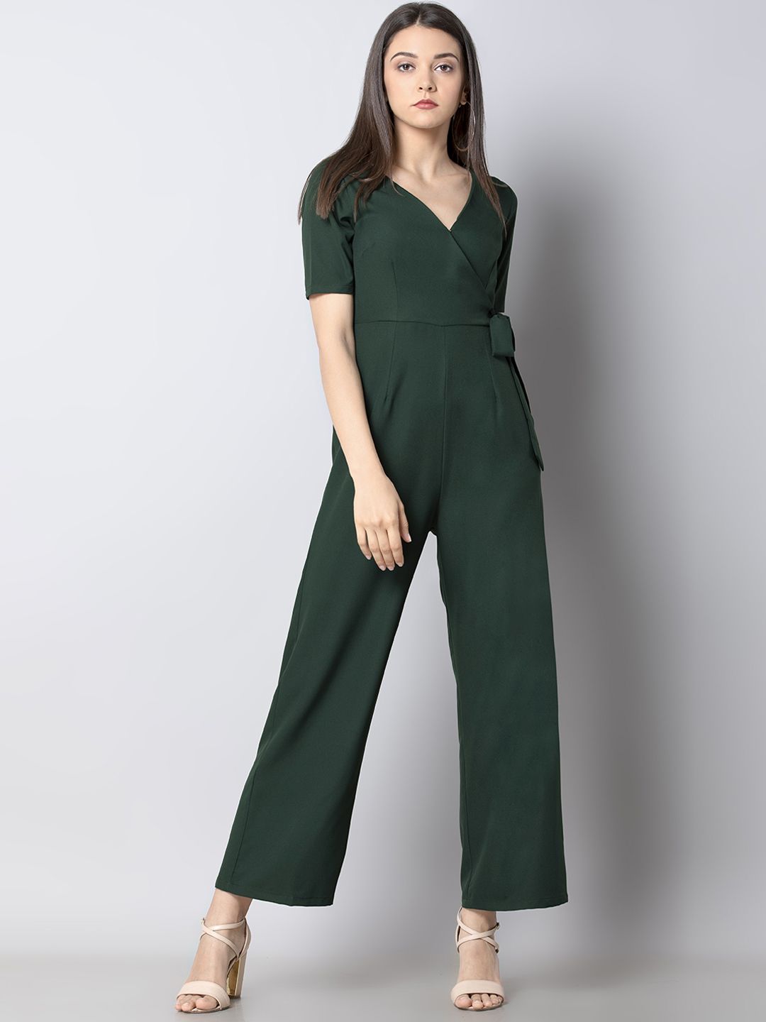 FabAlley Women Green Solid Tie-Up Wrap Jumpsuit Price in India
