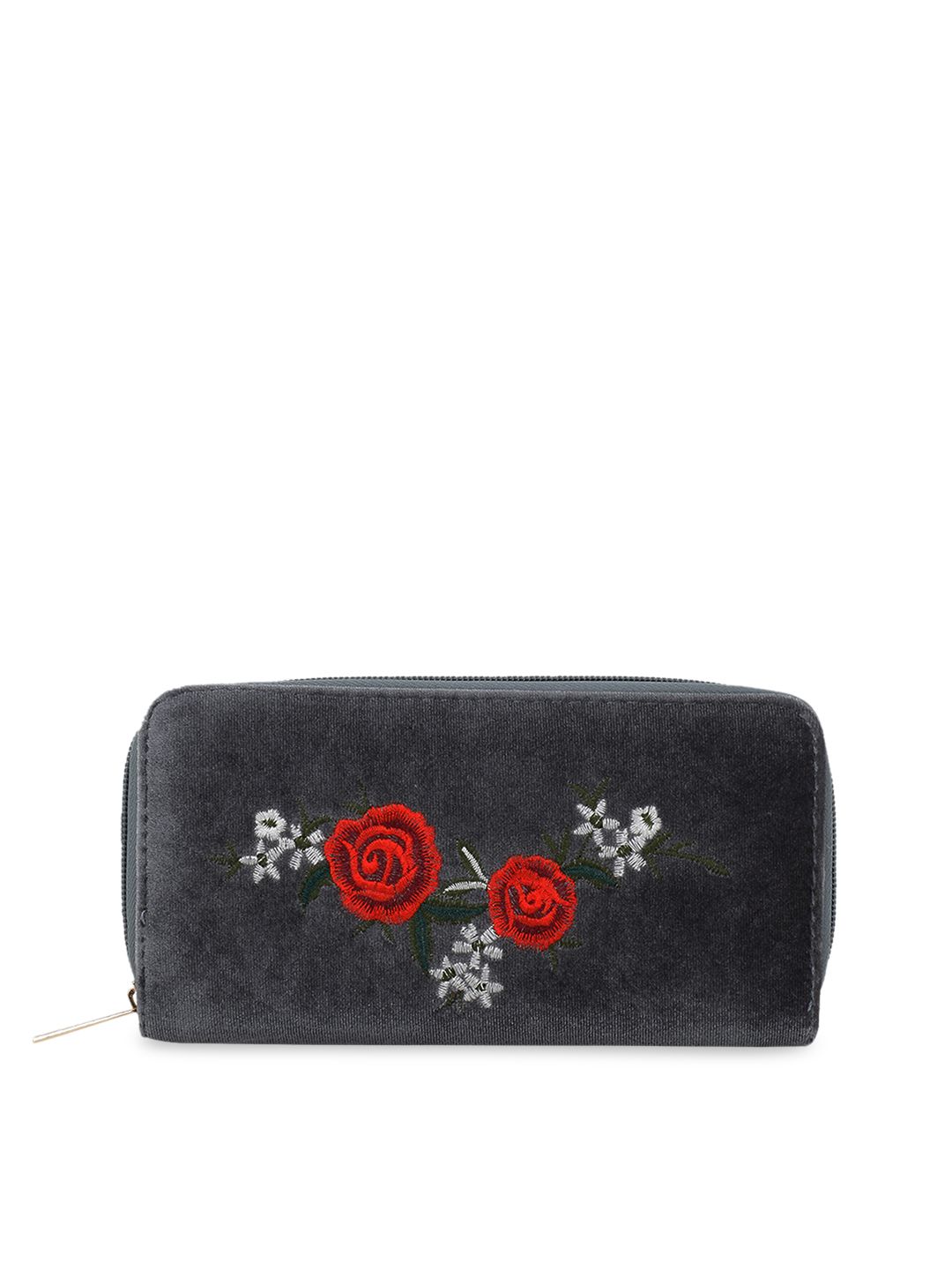 Satchel Bags Women Charcoal Grey Self Design Zip Around Wallet Price in India