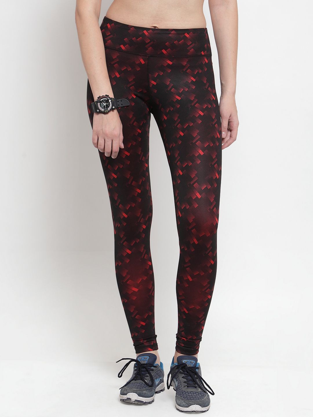 Boston Club Women Black & Red Printed Skinny-Fit Tights Price in India