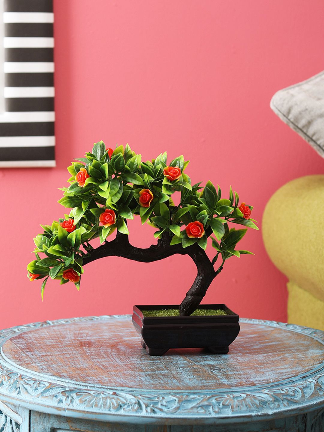 FOLIYAJ Green & Orange Artificial U-Shaped Bonsai Tree With Pot Price in India