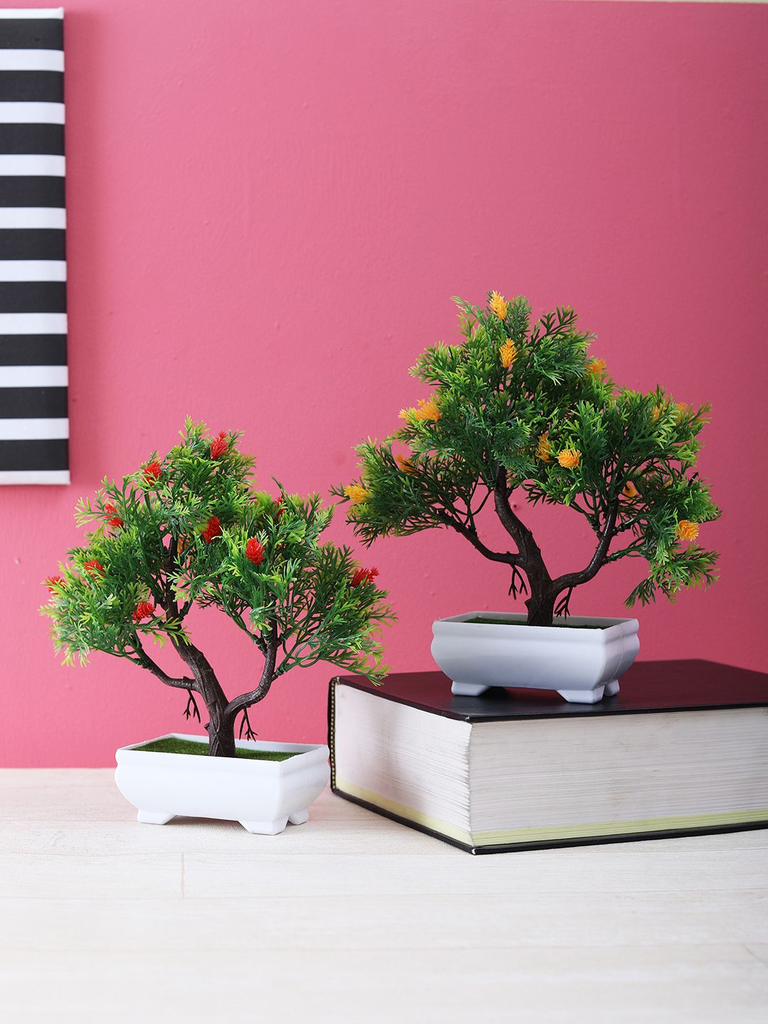 FOLIYAJ Set of 2 Multicoloured Artifical 3-Branch Bonsai Tree With Pot Price in India