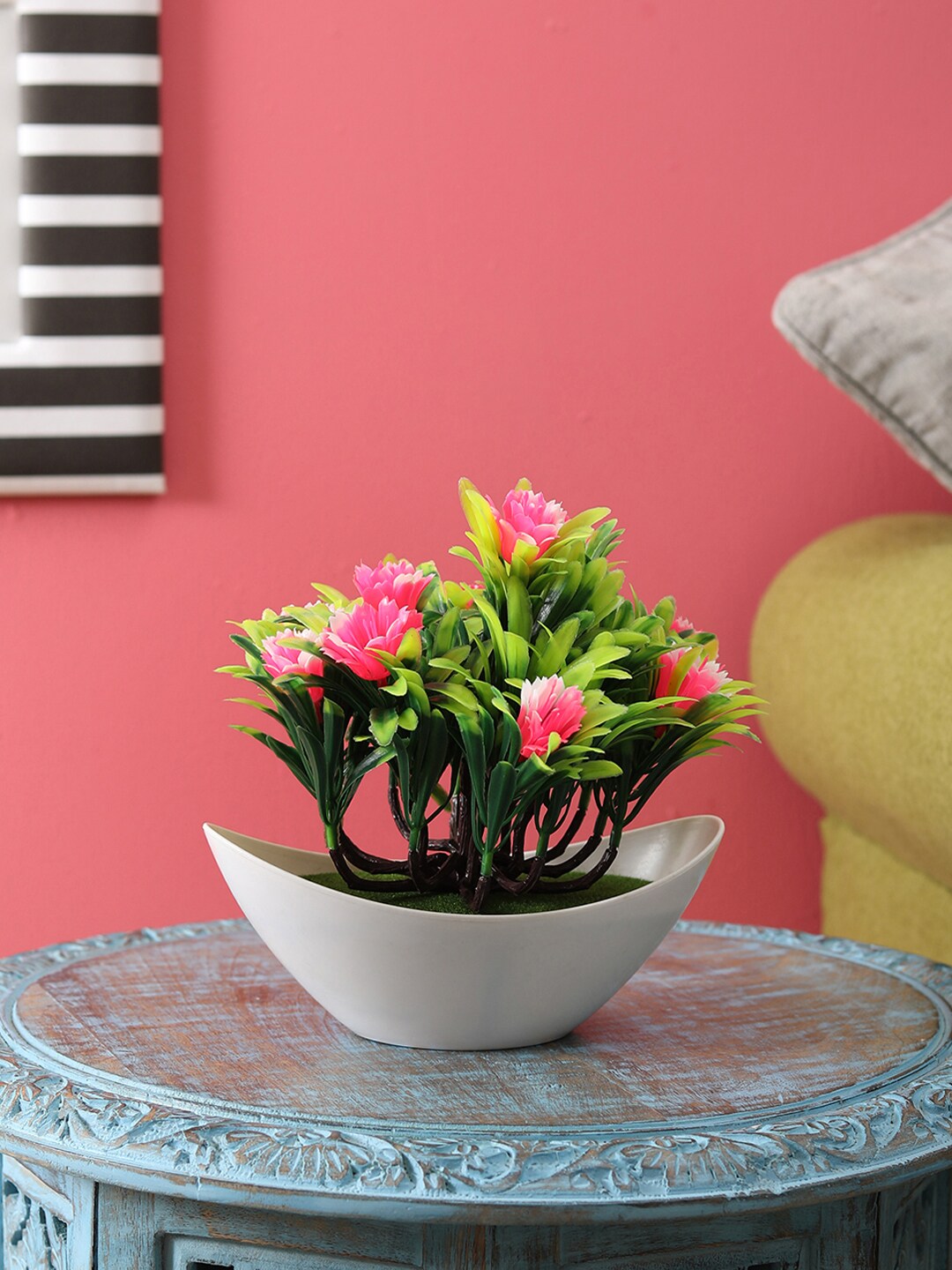 FOLIYAJ Green & Pink Artificial Plant With Pot Price in India