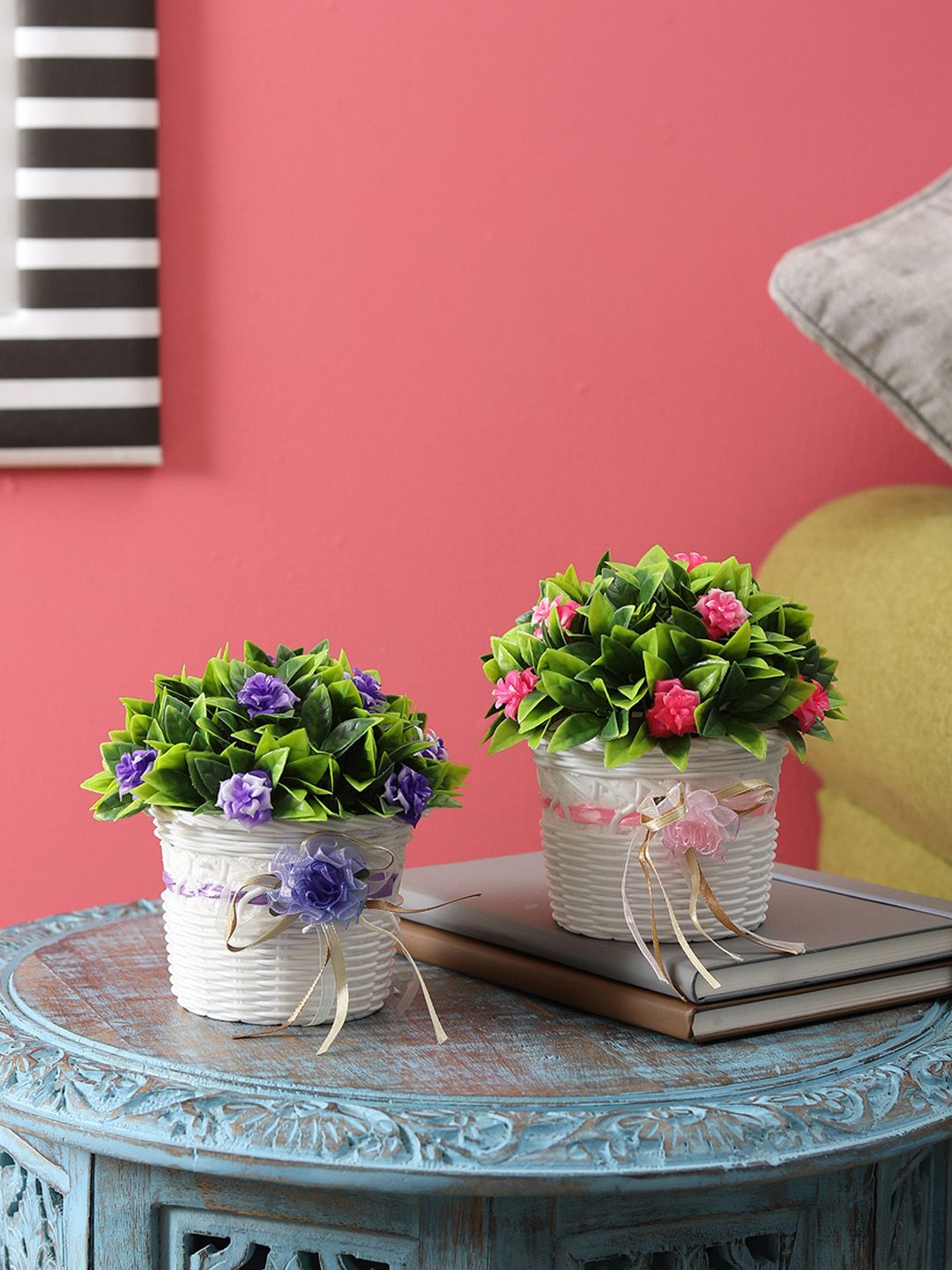 FOLIYAJ Set of 2 Multicoloured Artifical Plants With Pot Price in India