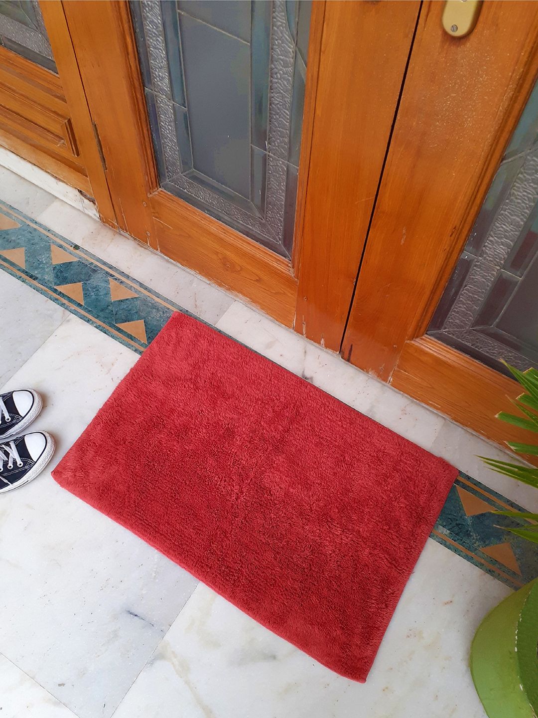 Avira Home Red Solid Cotton Anti-Slip Ringspun Doormat Price in India