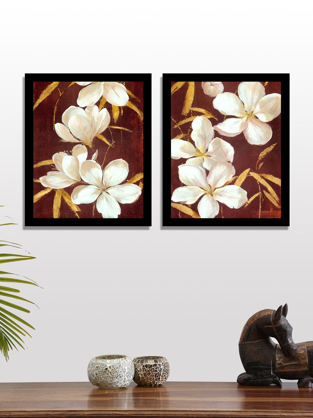 Art Street Set of 2 Brown Beautiful Flower UV Wall Art With Wooden Frame Price in India
