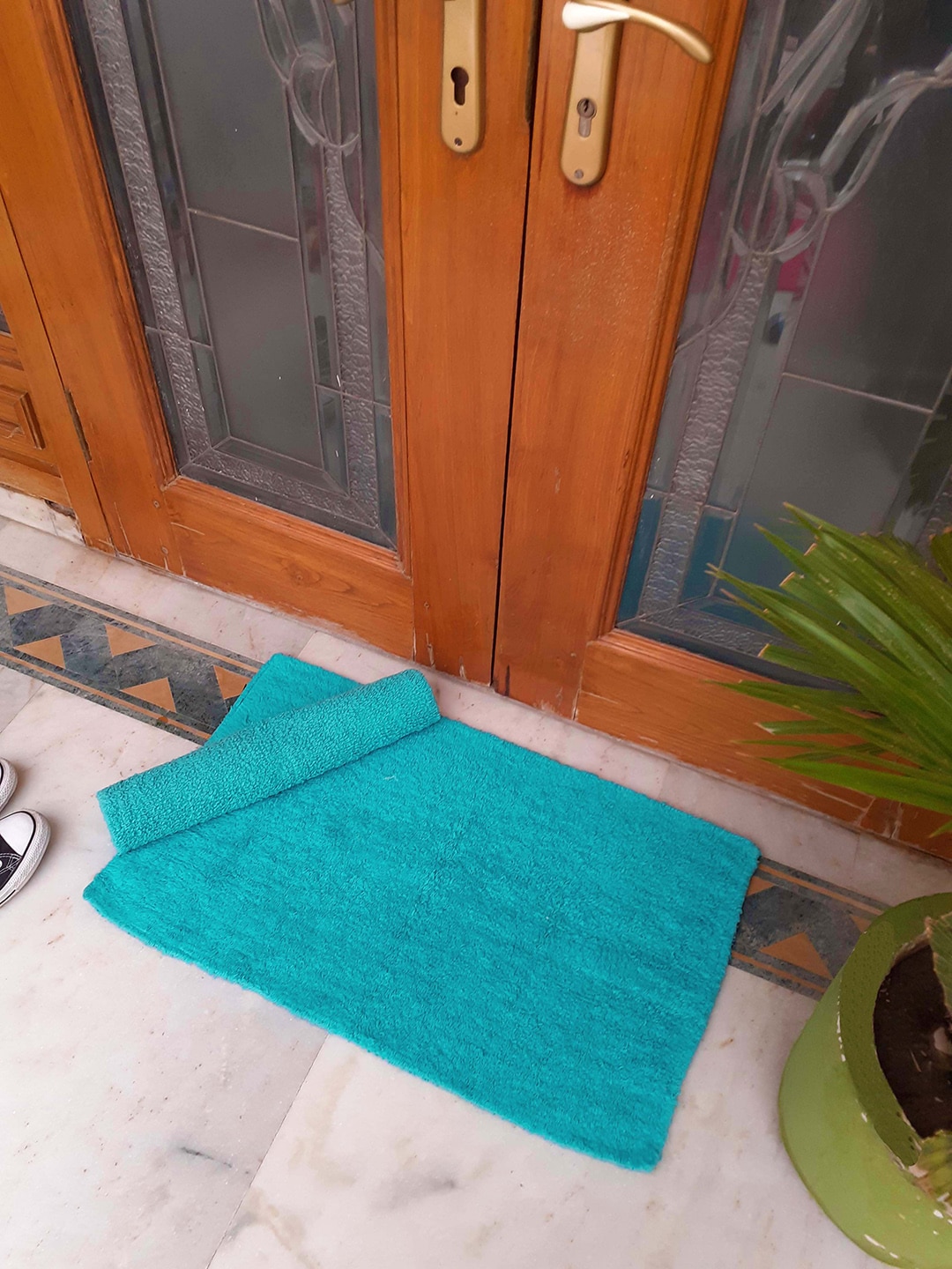 Avira Home Set of 2 Blue Solid Cotton Anti-Slip Reversible Doormat Price in India