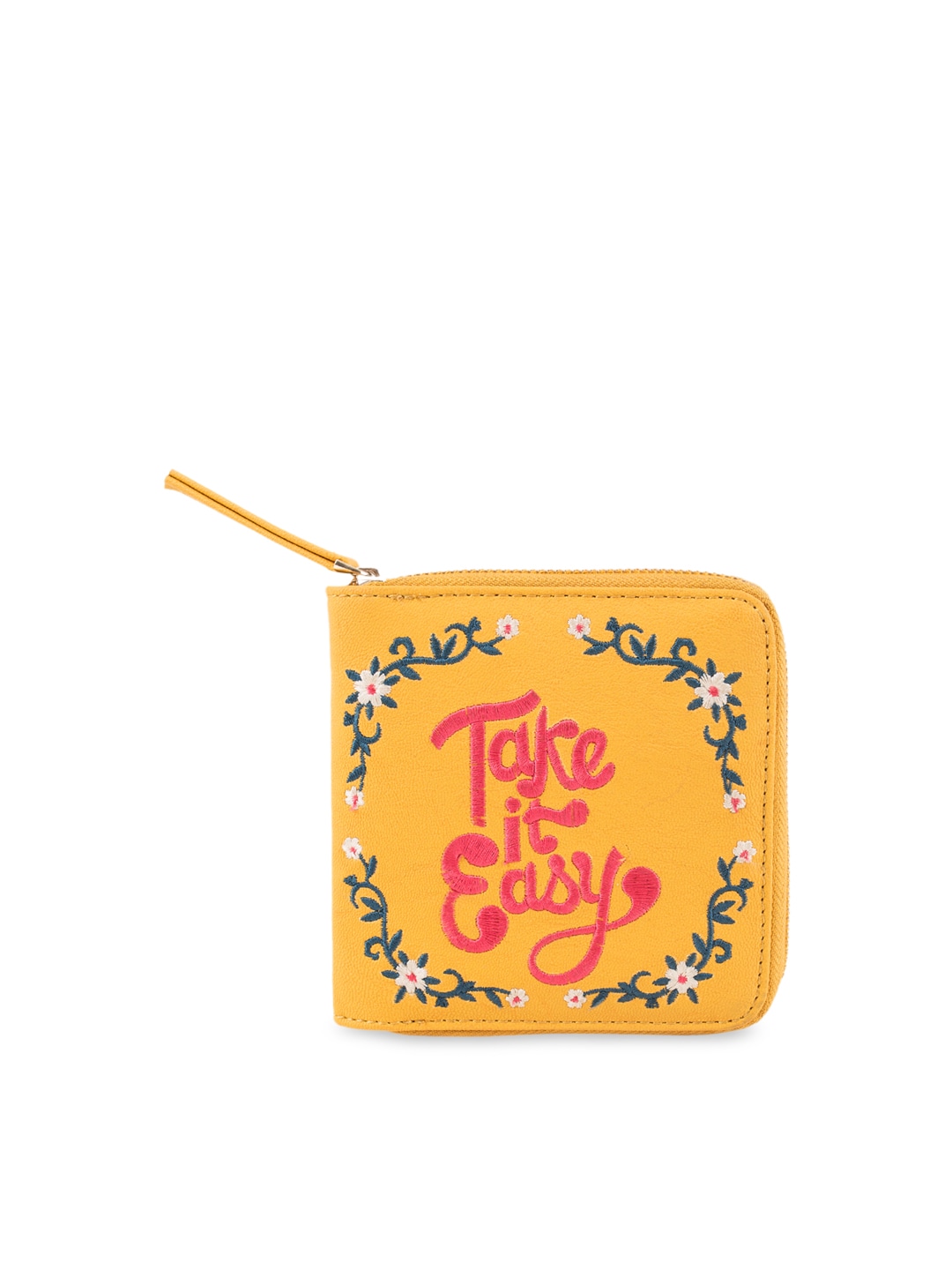 Chumbak Women Mustard Yellow Embroidered Zip Around Wallet Price in India