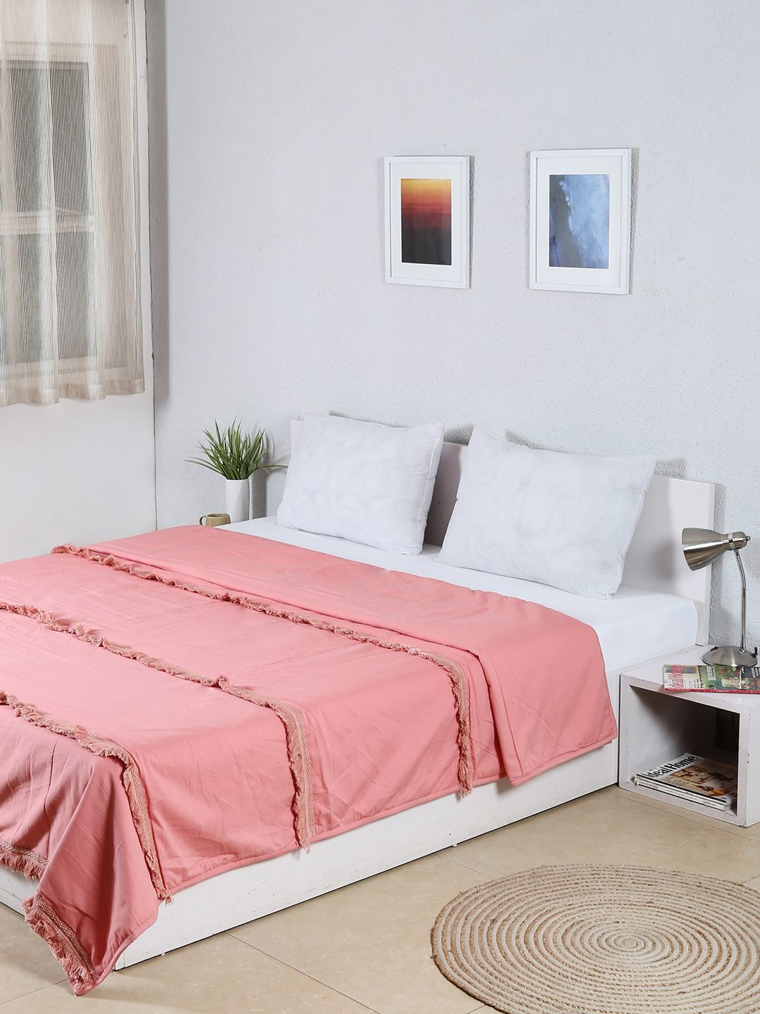 House This Pink Cotton Double Bed Cover Price in India
