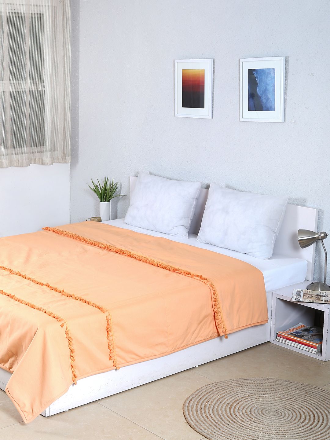 House This Orange Cotton Double Bed Cover Price in India